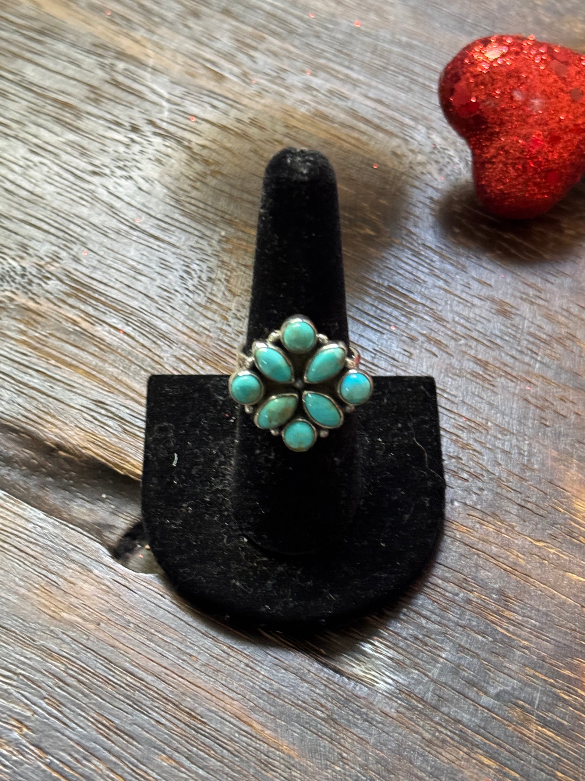 Southwest Handmade Kingman Turquoise & Sterling Silver Adjustable Cluster Ring