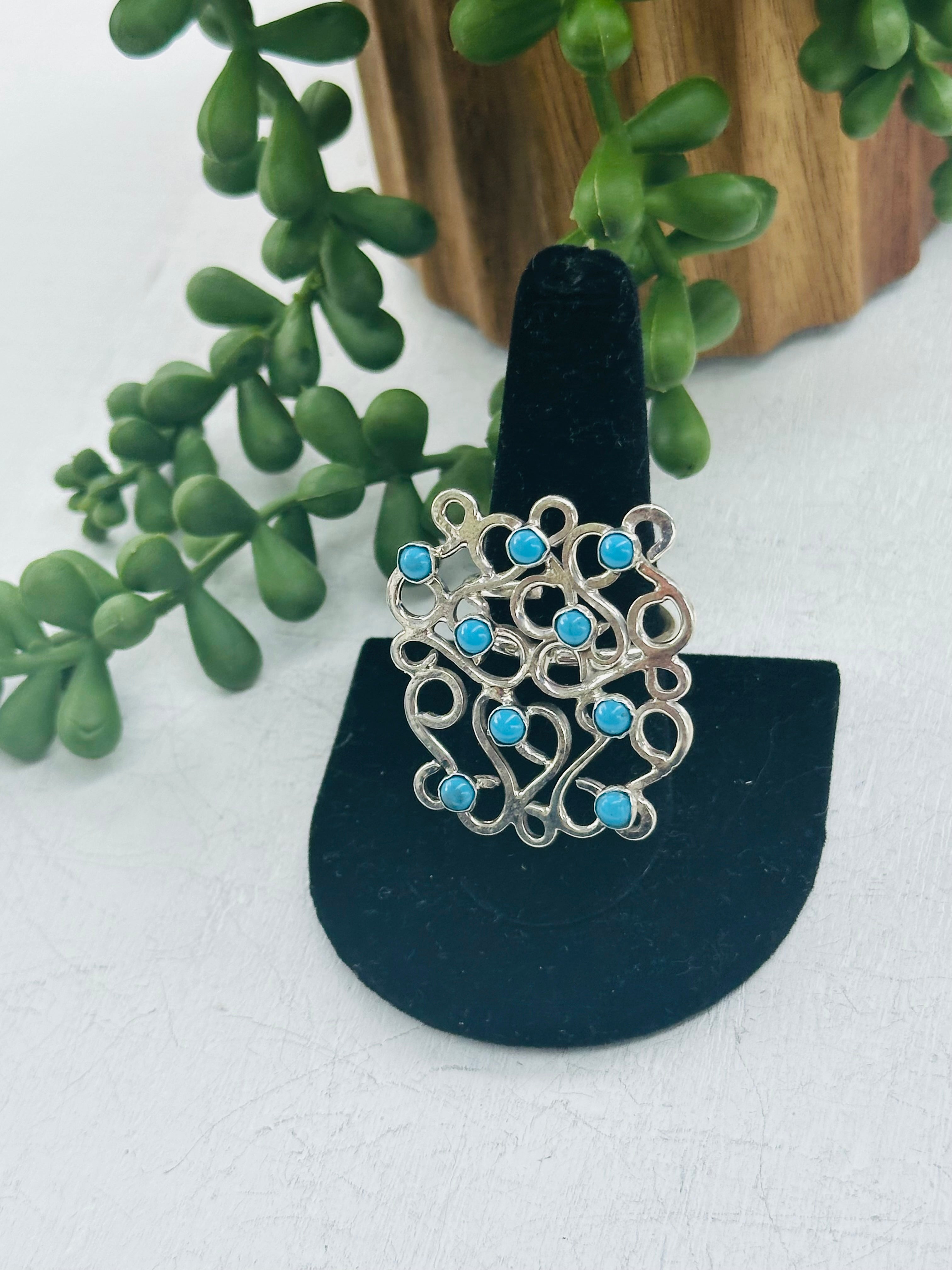 Navajo Made Kingman Turquoise & Sterling Silver Adjustable Ring