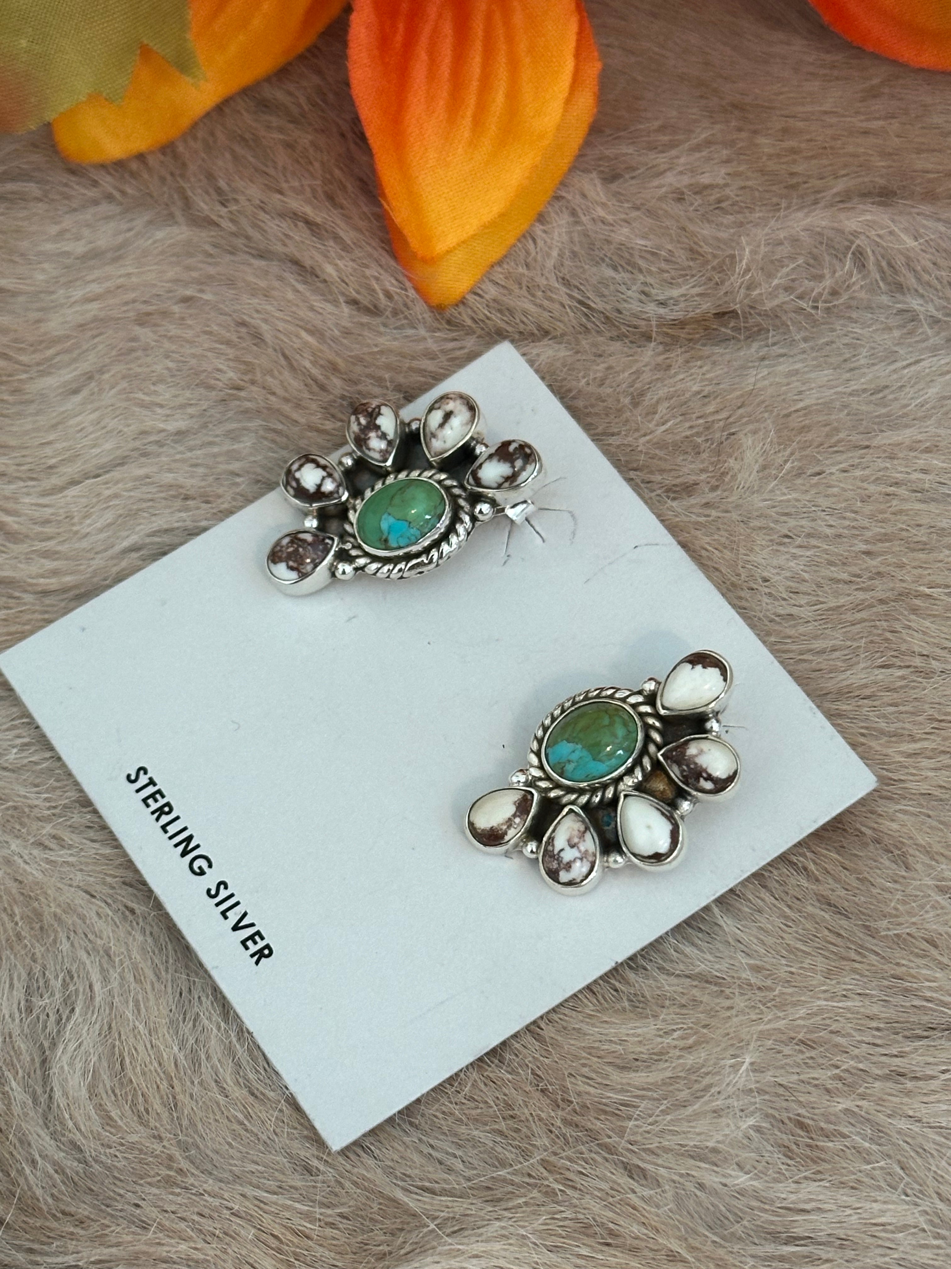 Southwest Handmade Multi Stone & Sterling Silver Post Earrings