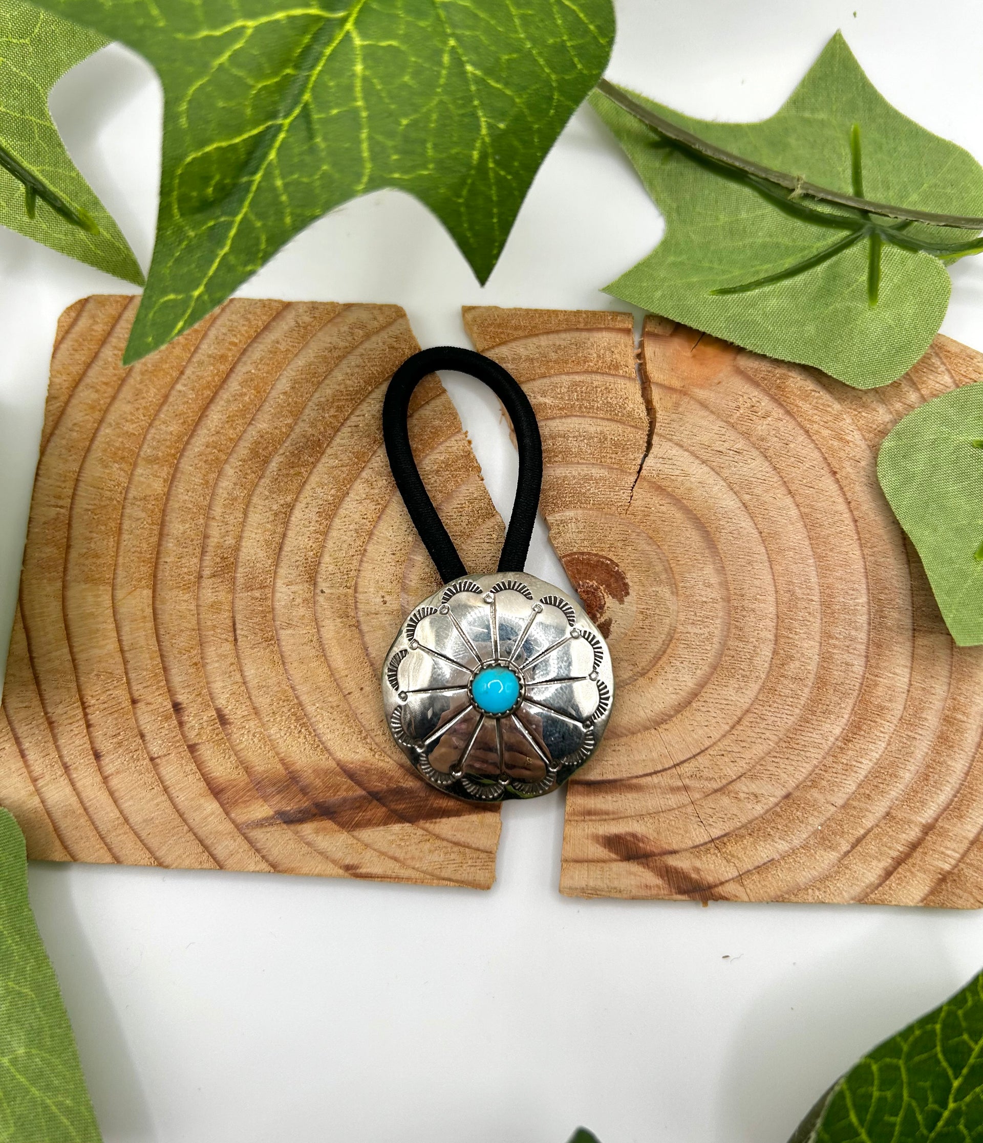 Navajo Made Kingman Turquoise & Sterling Silver Hair Tie