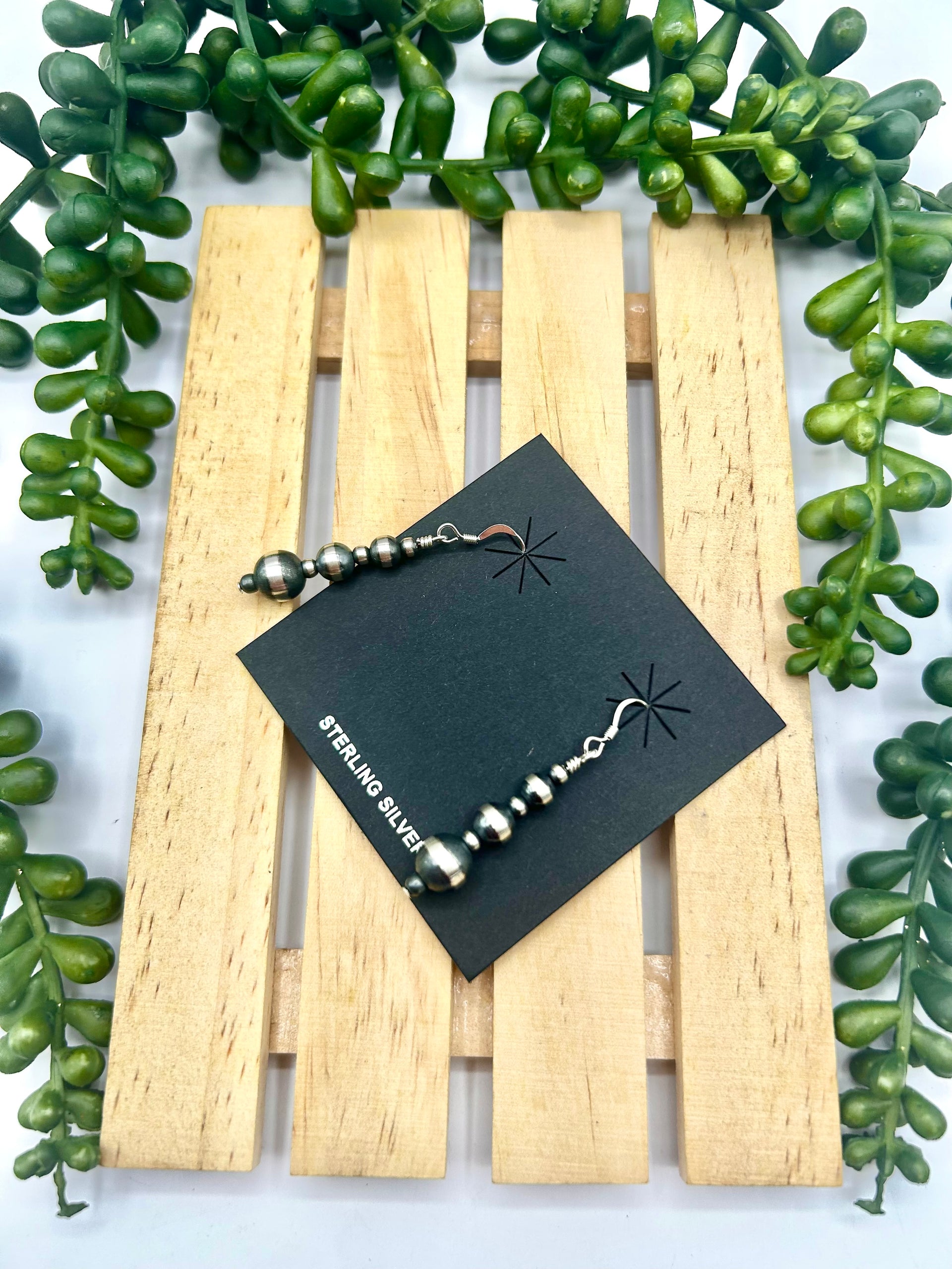 Navajo Made Strung Sterling Silver Hook Earrings