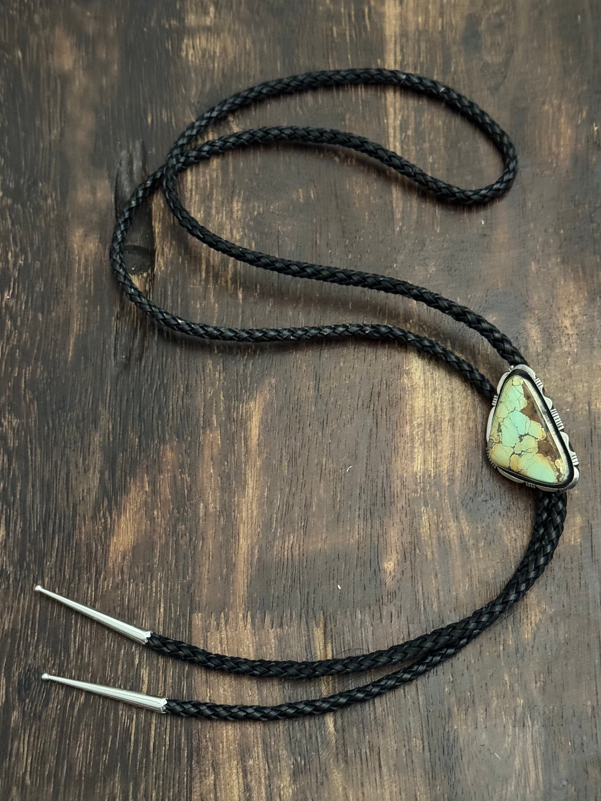 Navajo Made Iron Maiden Turquoise & Sterling Silver Bolo Tie