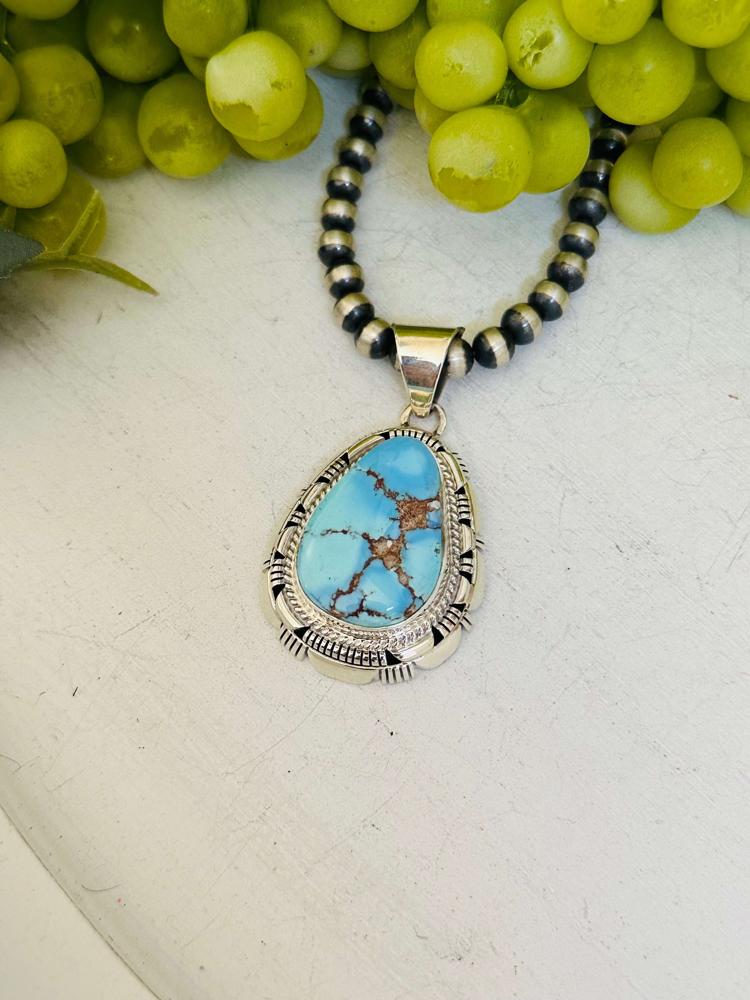 Larry Moses Yazzie Golden Hills Turquoise & Sterling Silver Pendant