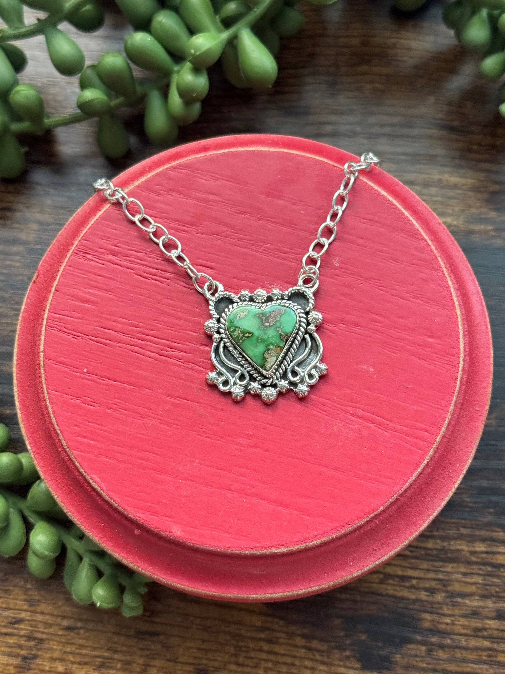 Southwest Made Sonoran Mountain Turquoise & Sterling Silver Heart Necklace
