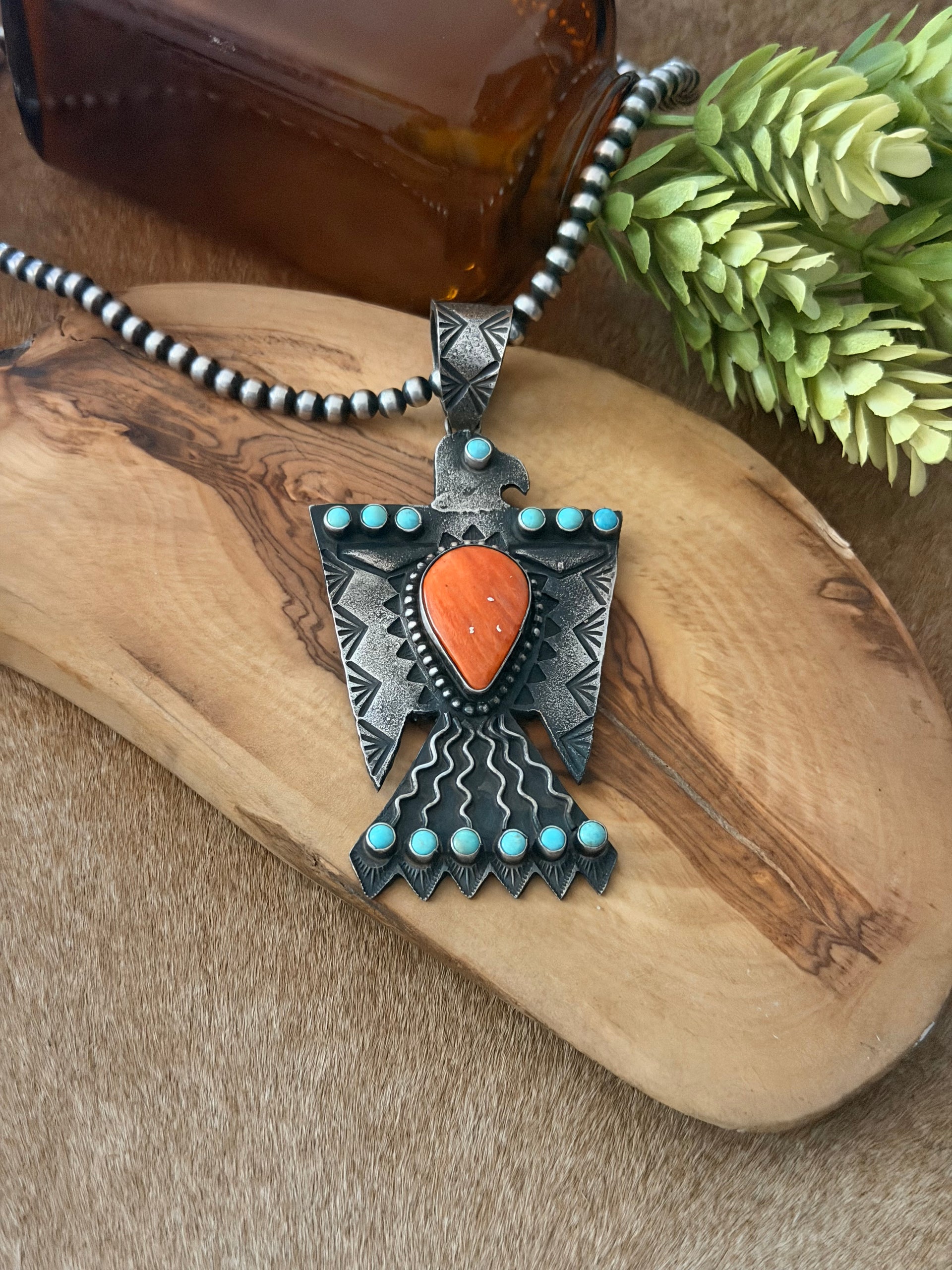 Shawn Cayatineto Multi Stone & Sterling Silver Thunderbird Pendant