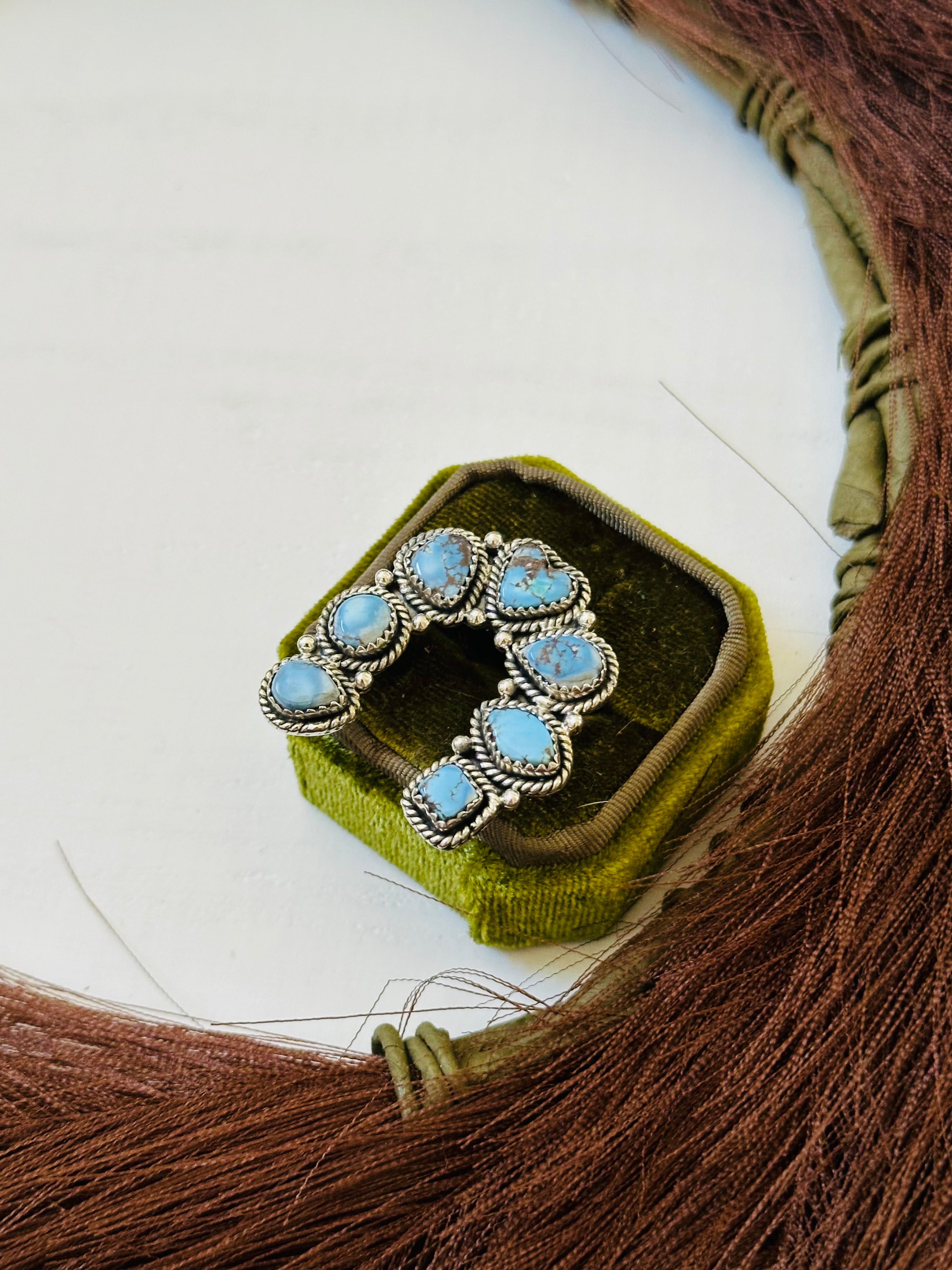 TTD “Prosperous” Golden Hills Turquoise & Sterling Silver Adjustable Cluster Naja Ring