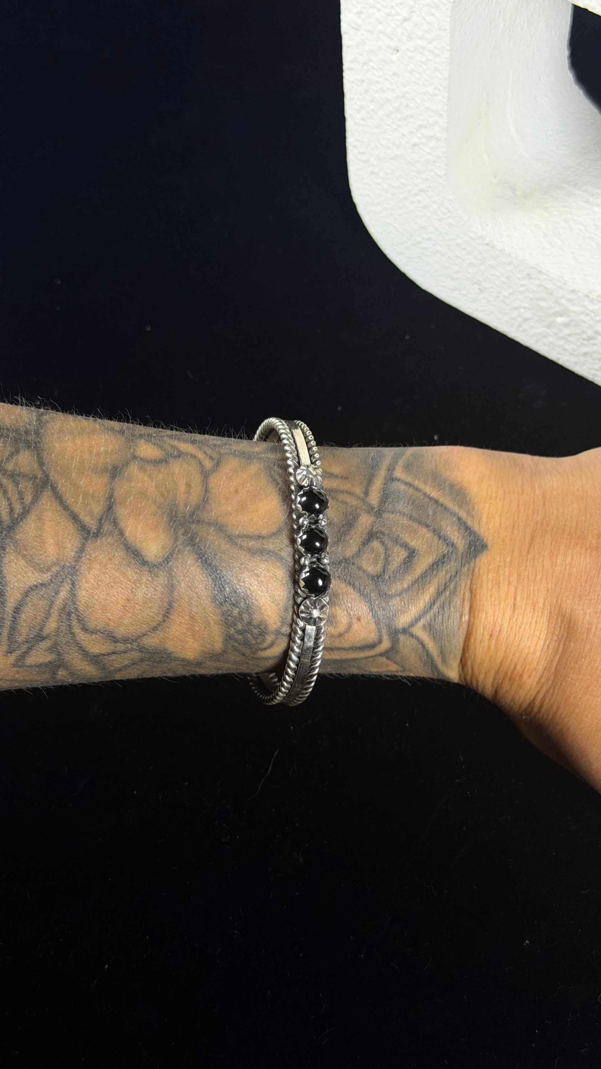 Navajo Made Onyx & Sterling Silver Cuff Bracelet