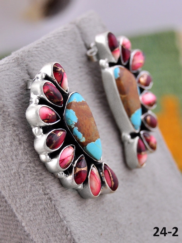 Southwest Handmade Multi Stone & Sterling Silver Post Earrings