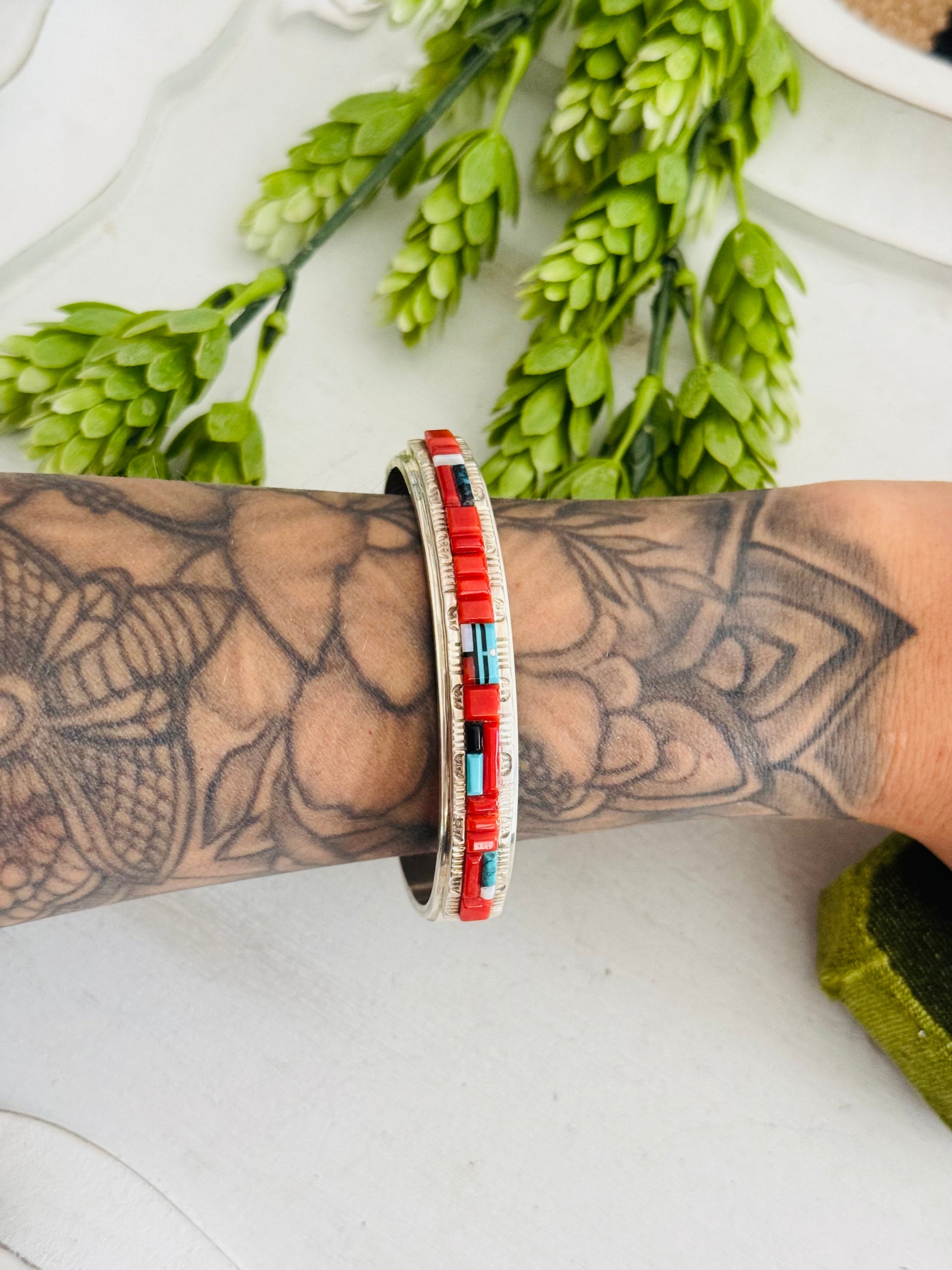 Vintage Wilbert Manning Multi Stone & Sterling Silver Cuff Bracelet