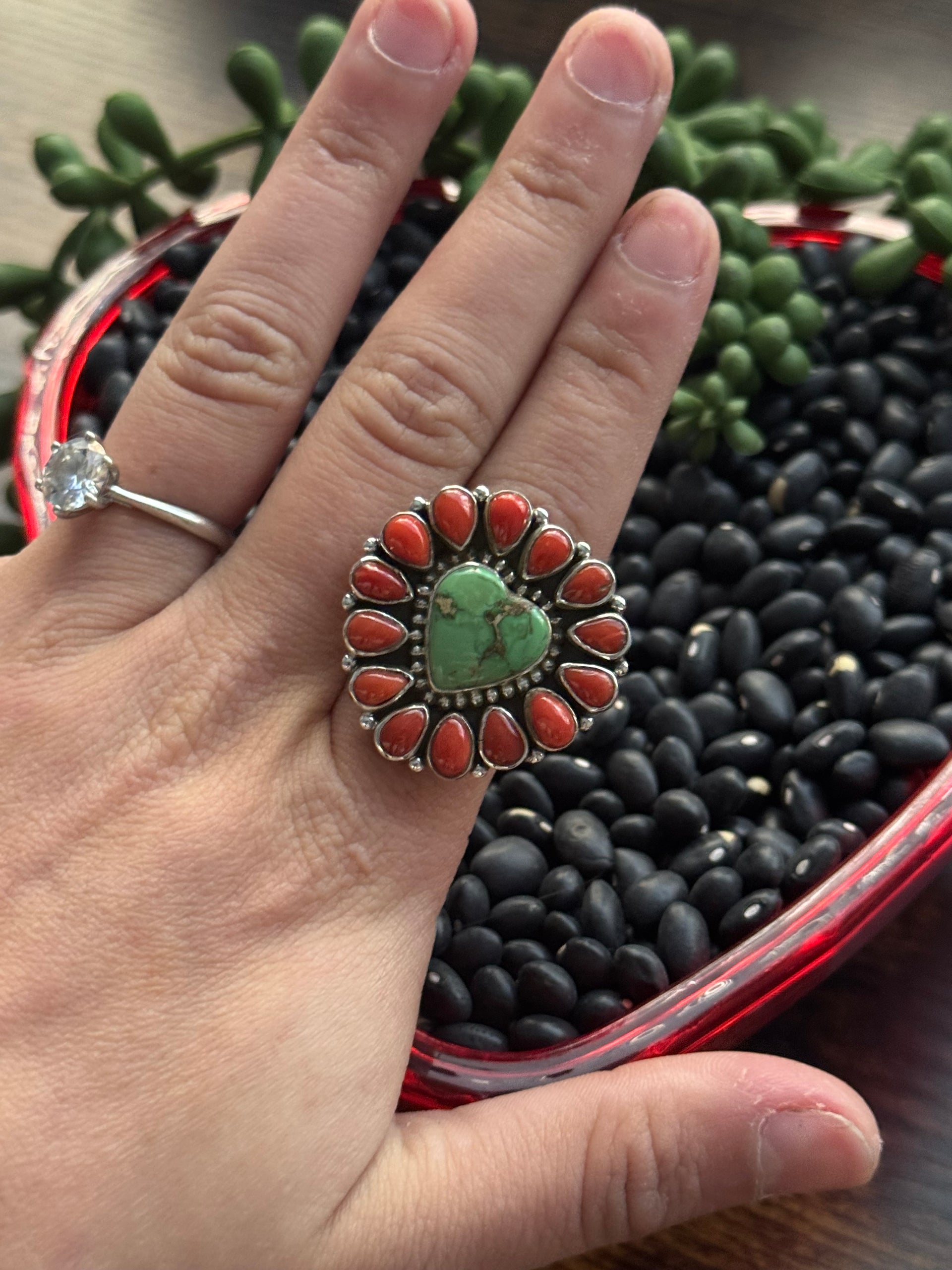 Southwest Handmade Multi Stone & Sterling Silver Adjustable Cluster Ring
