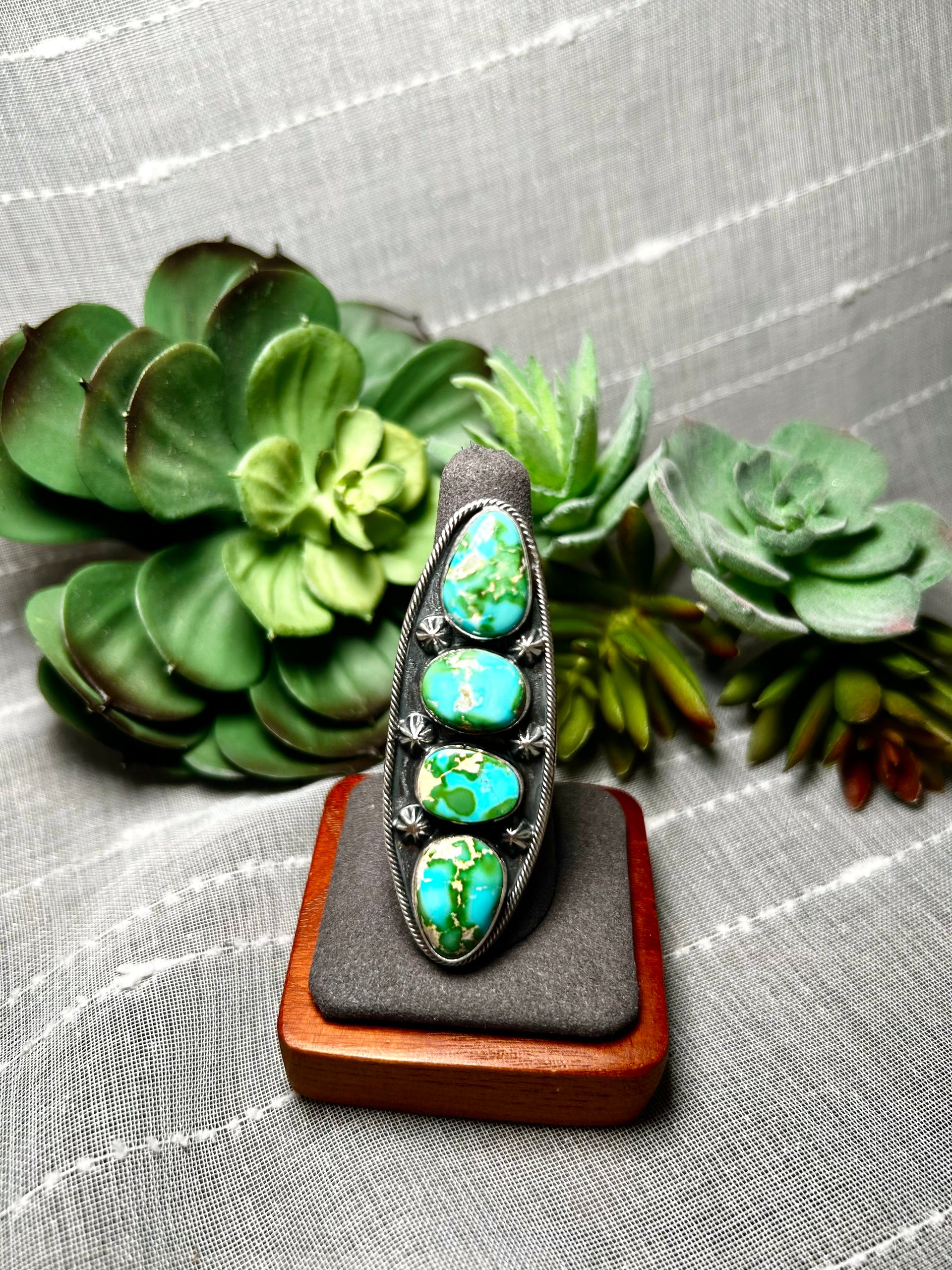 Carlos Francisco Sonoran Mountain Turquoise & Sterling Silver Adjustable Ring