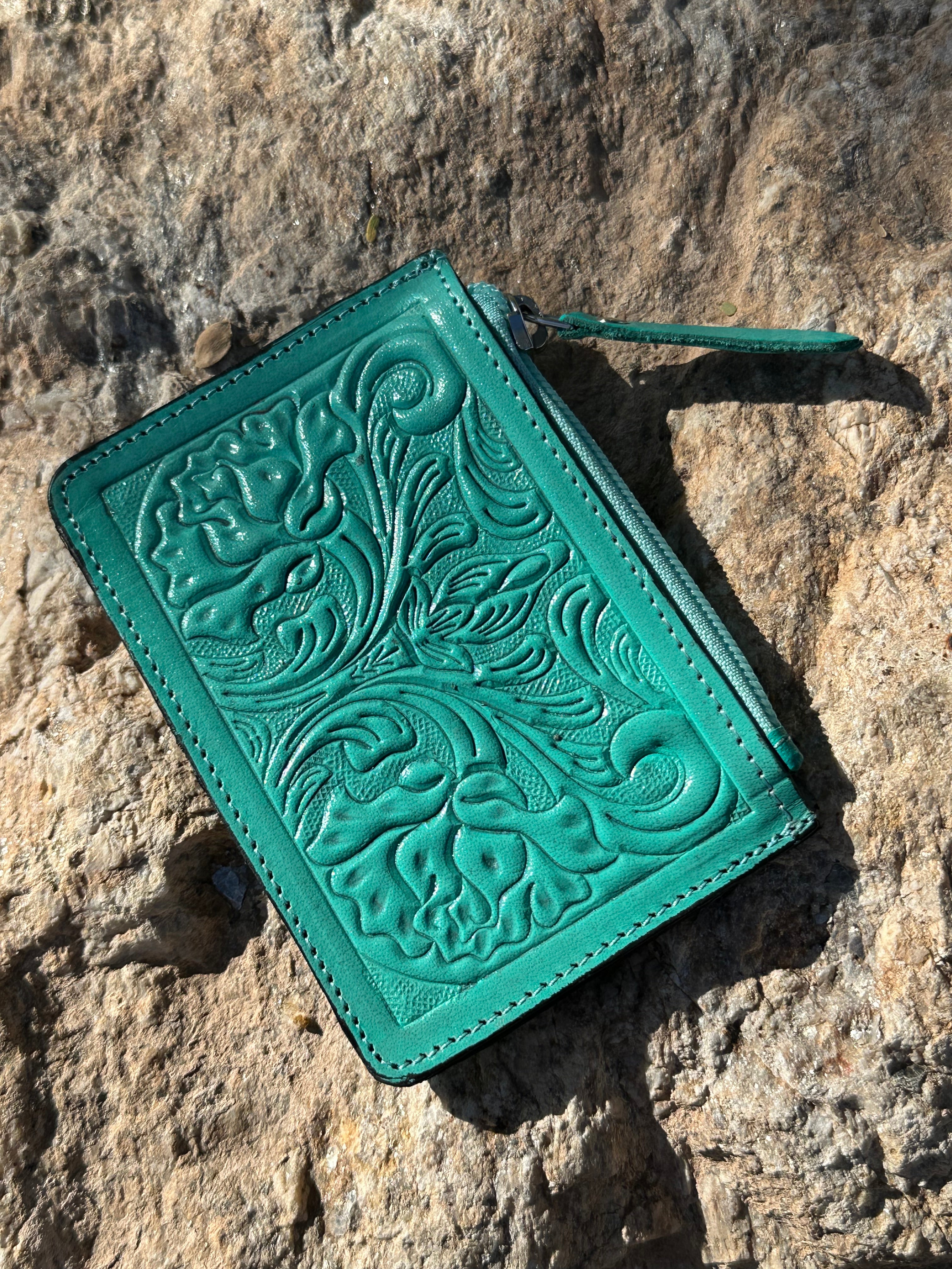 Genuine Tooled Leather Coin Bag & Card Holder