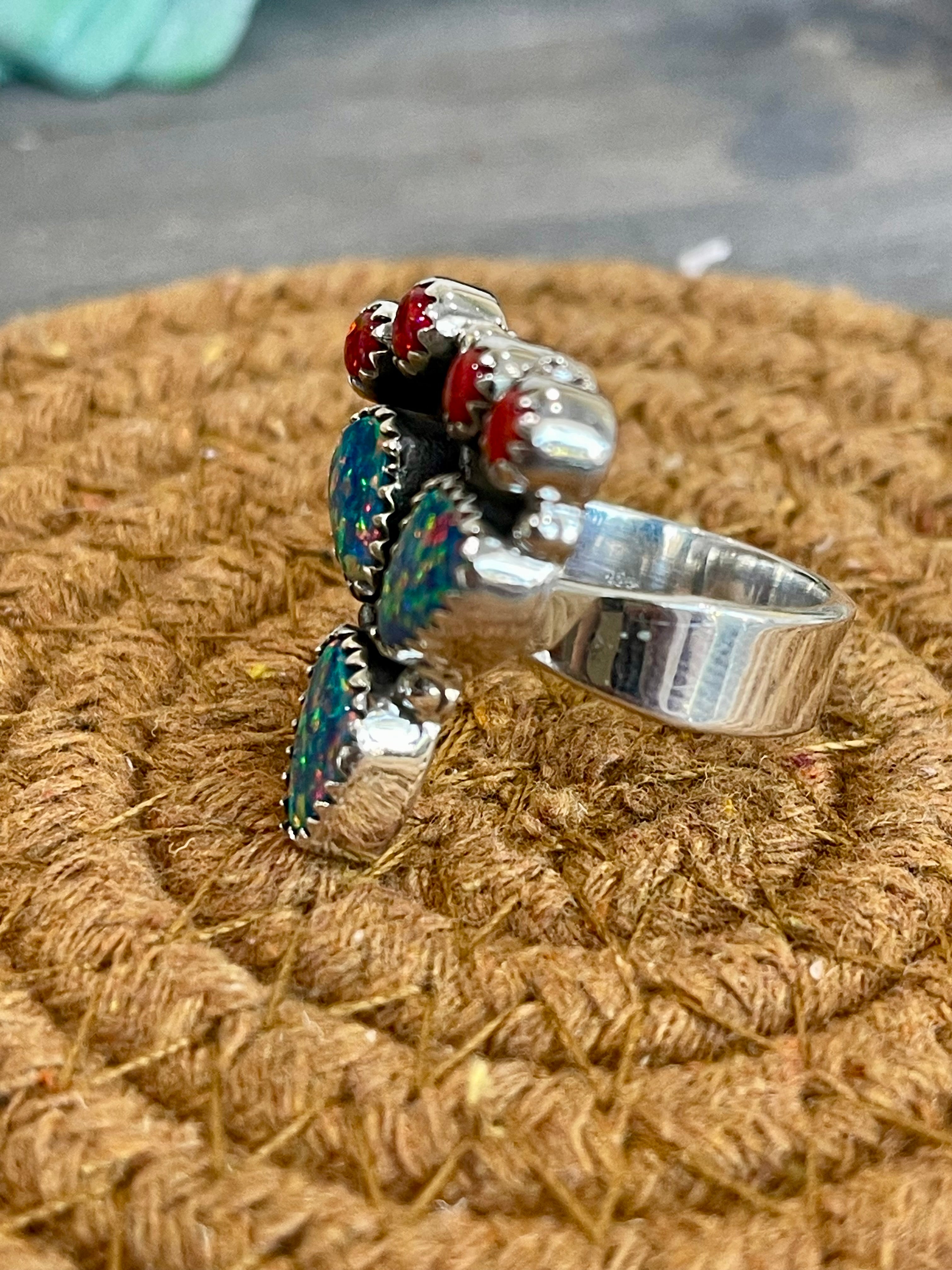 Southwest Handmade Multi Stone & Sterling Silver Adjustable Ring