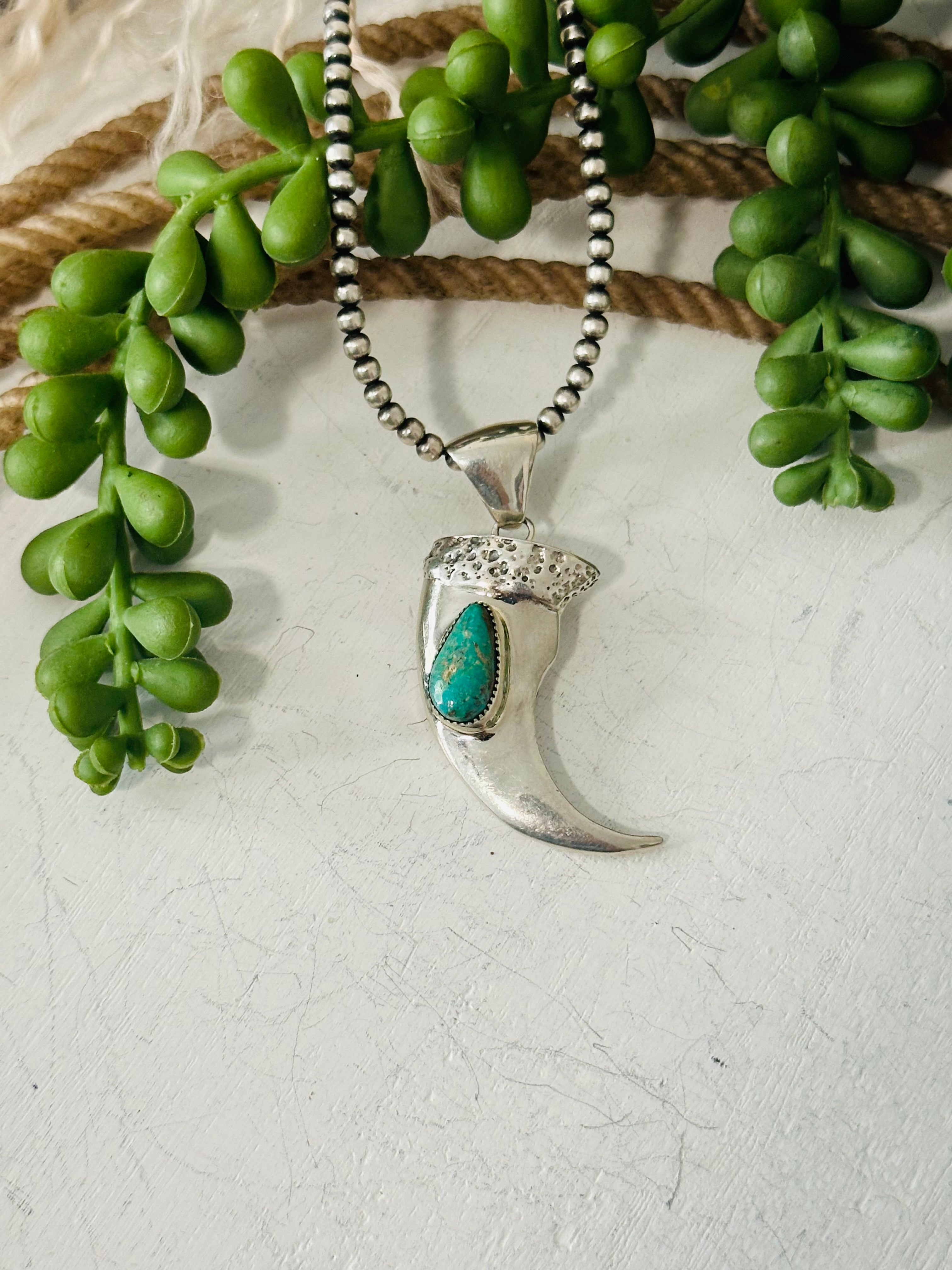 Navajo Handmade Kingman Turquoise & Sterling Silver Pendant