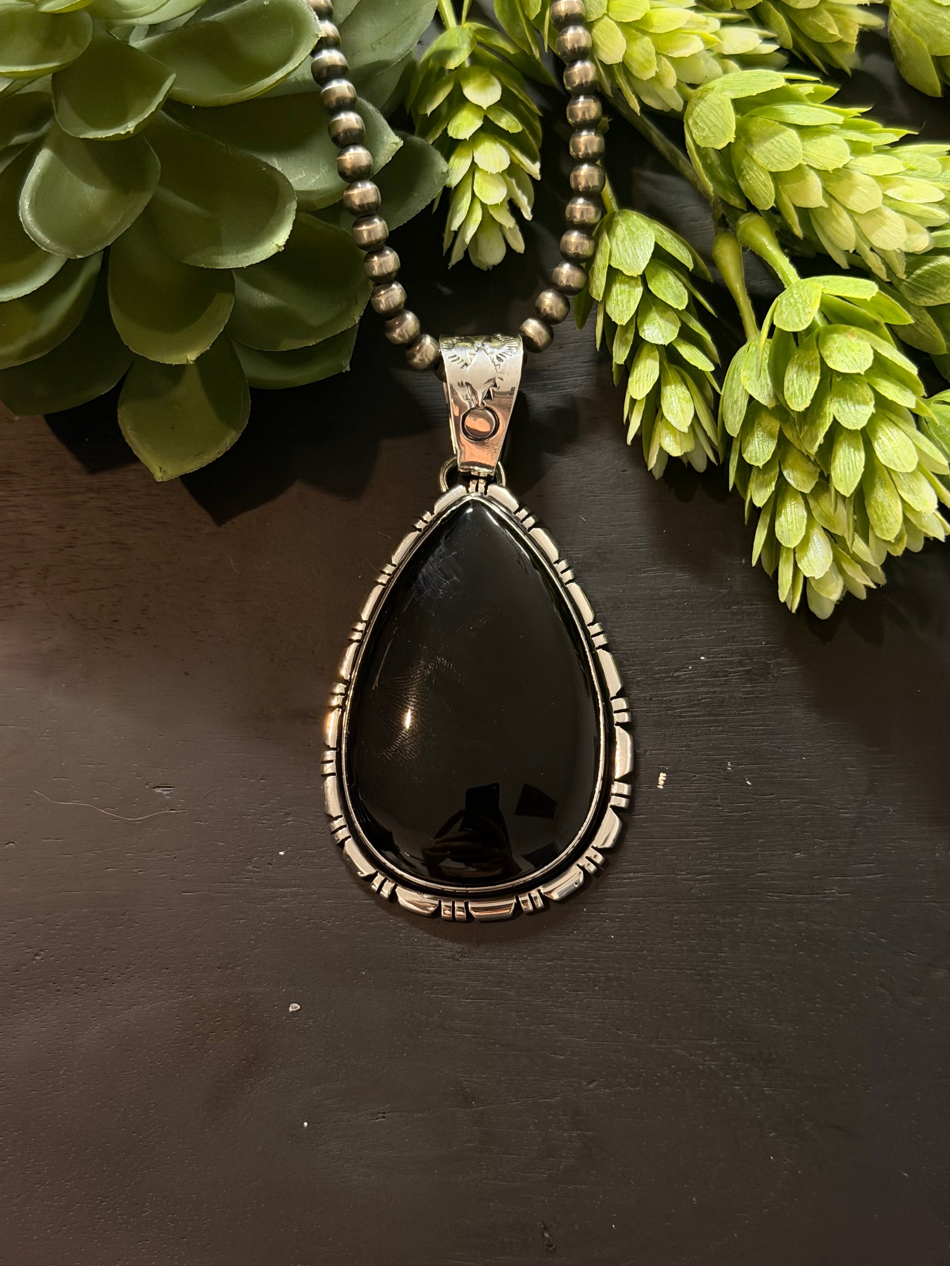 Navajo Made Onyx & Sterling Silver Pendant