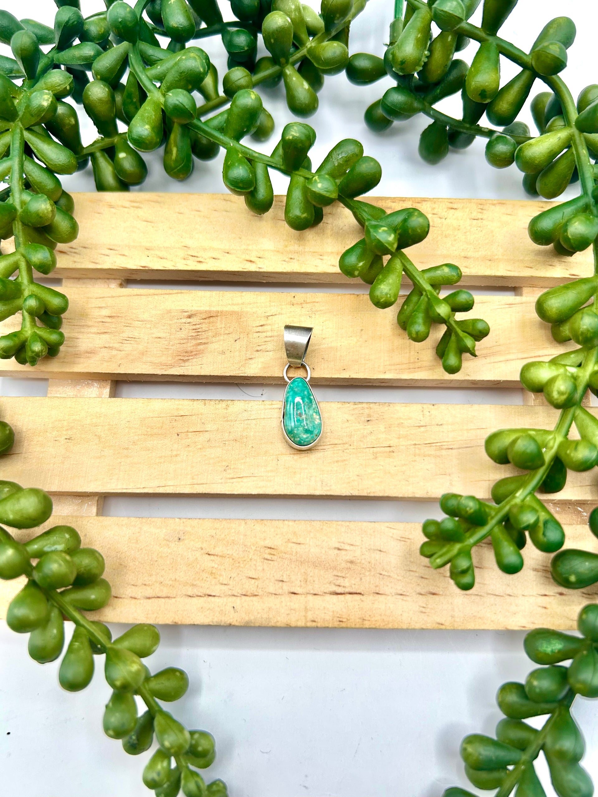Navajo Made Broken Arrold Variscite & Sterling Silver Pendant