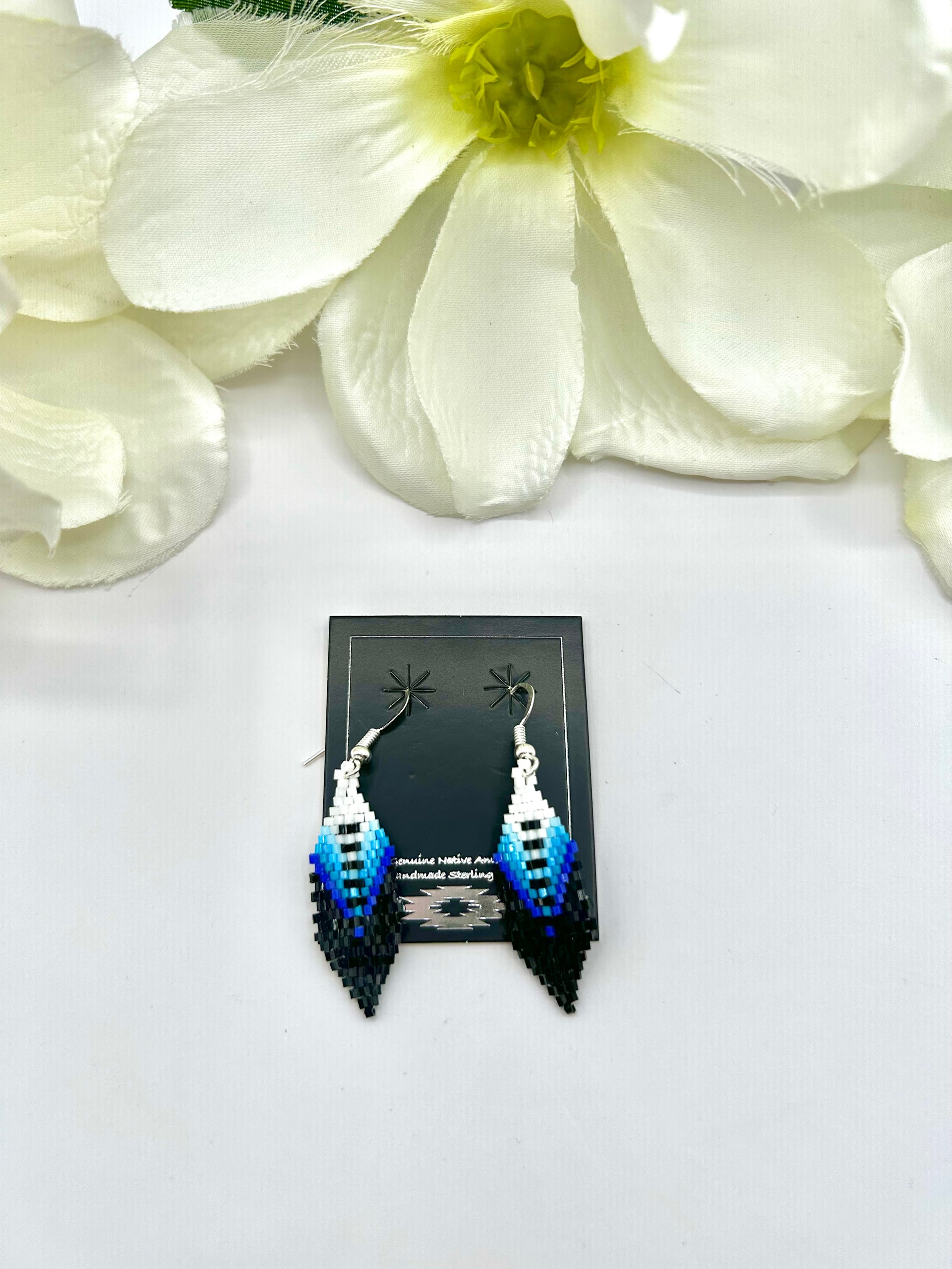 Navajo Made Beaded & Sterling Silver Hook Earrings