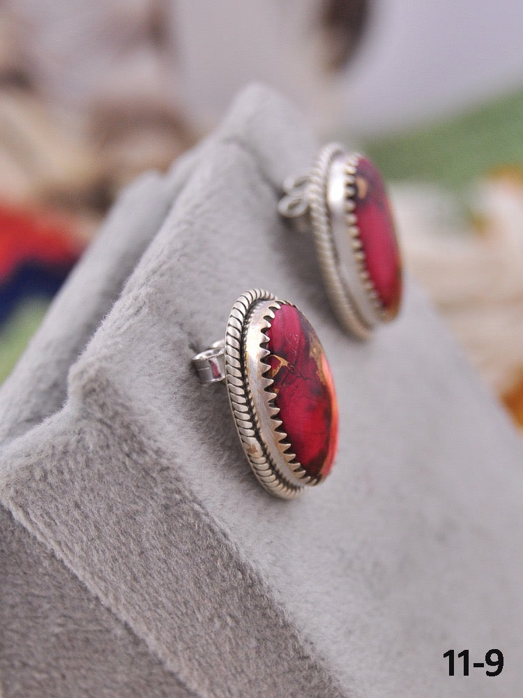 Southwest Made Rose Dahlia & Sterling Silver Post Earrings