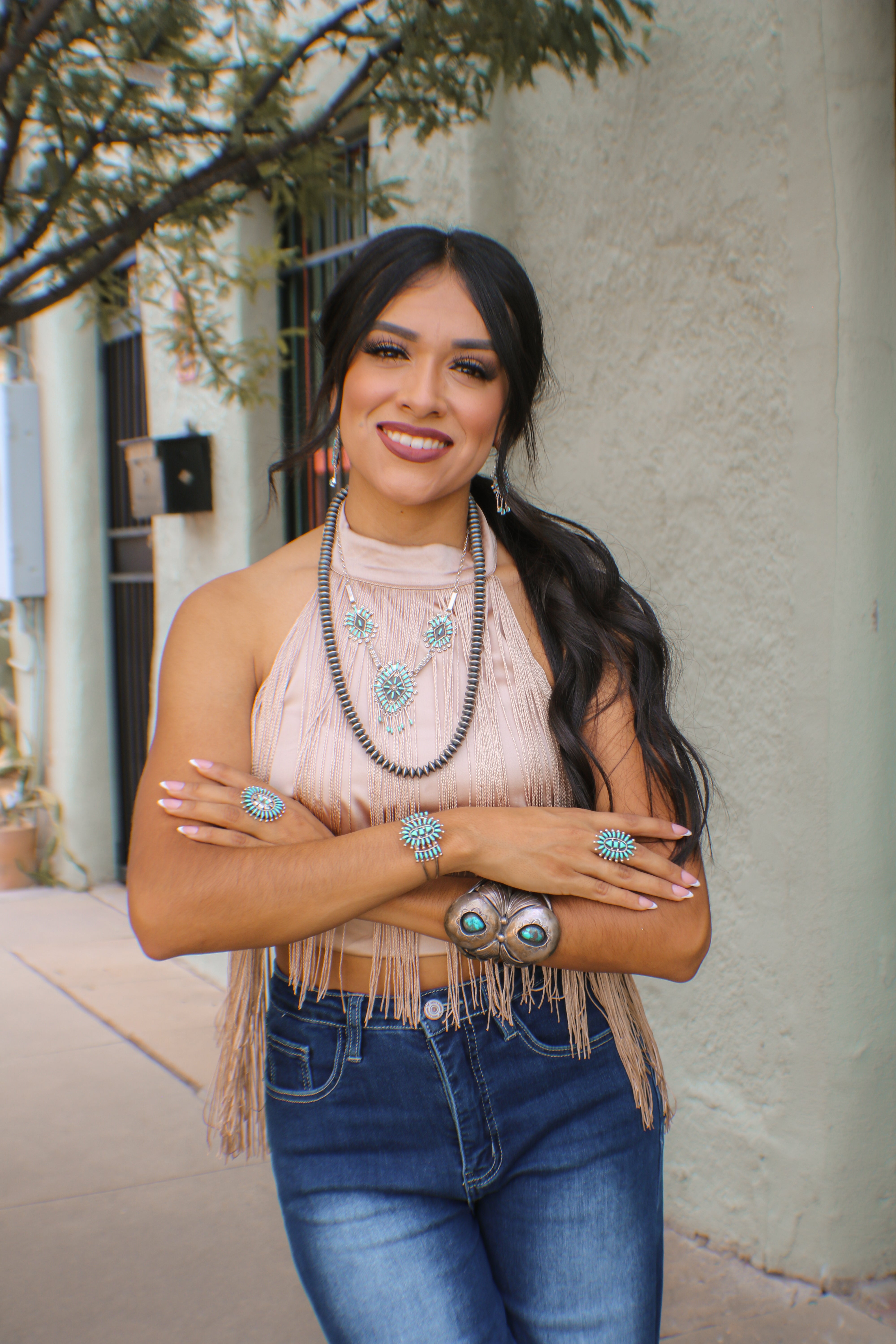 Zuni Made Turquoise & Sterling Silver Needlepoint Necklace Set