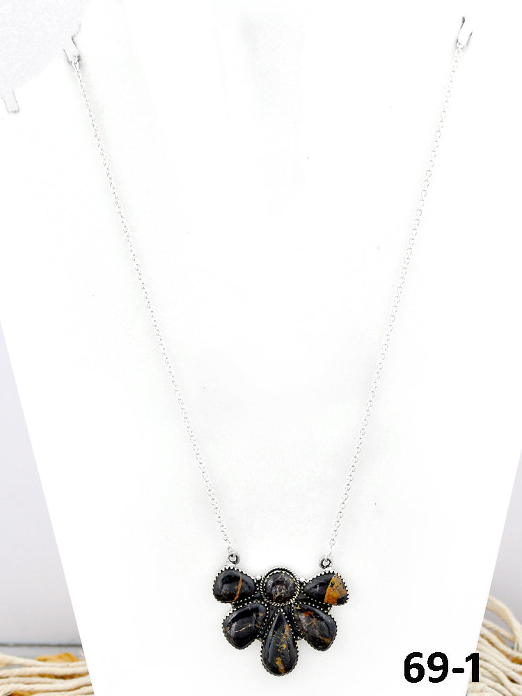Southwest Made Black Jack Turquoise & Sterling Silver Necklace
