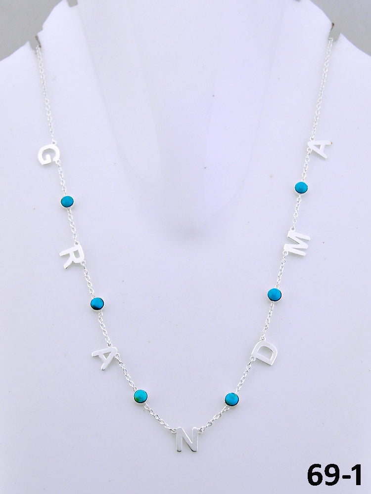 Southwest Handmade Turquoise & Sterling Silver Grandma Chain Necklace