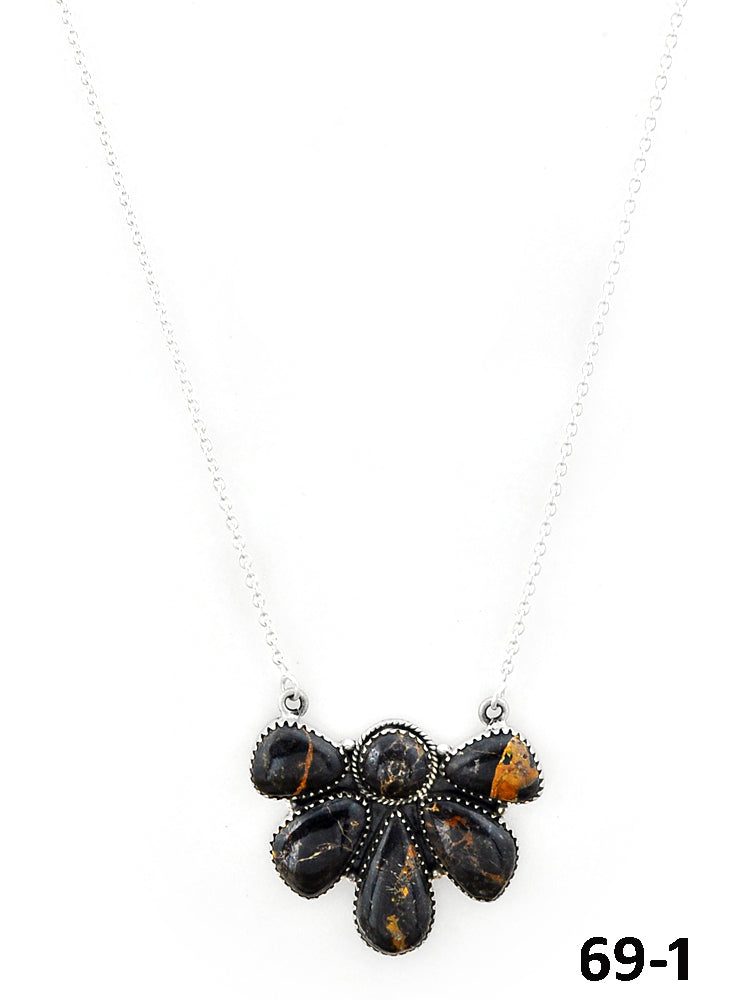 Southwest Made Black Jack Turquoise & Sterling Silver Necklace