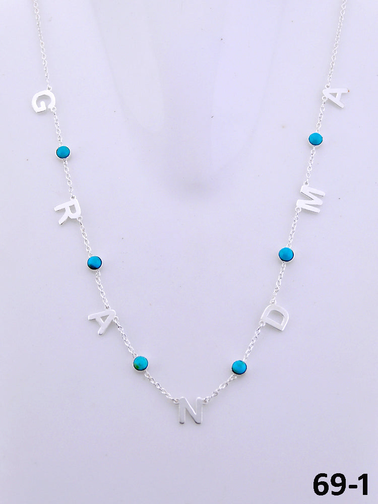 Southwest Handmade Turquoise & Sterling Silver Grandma Chain Necklace