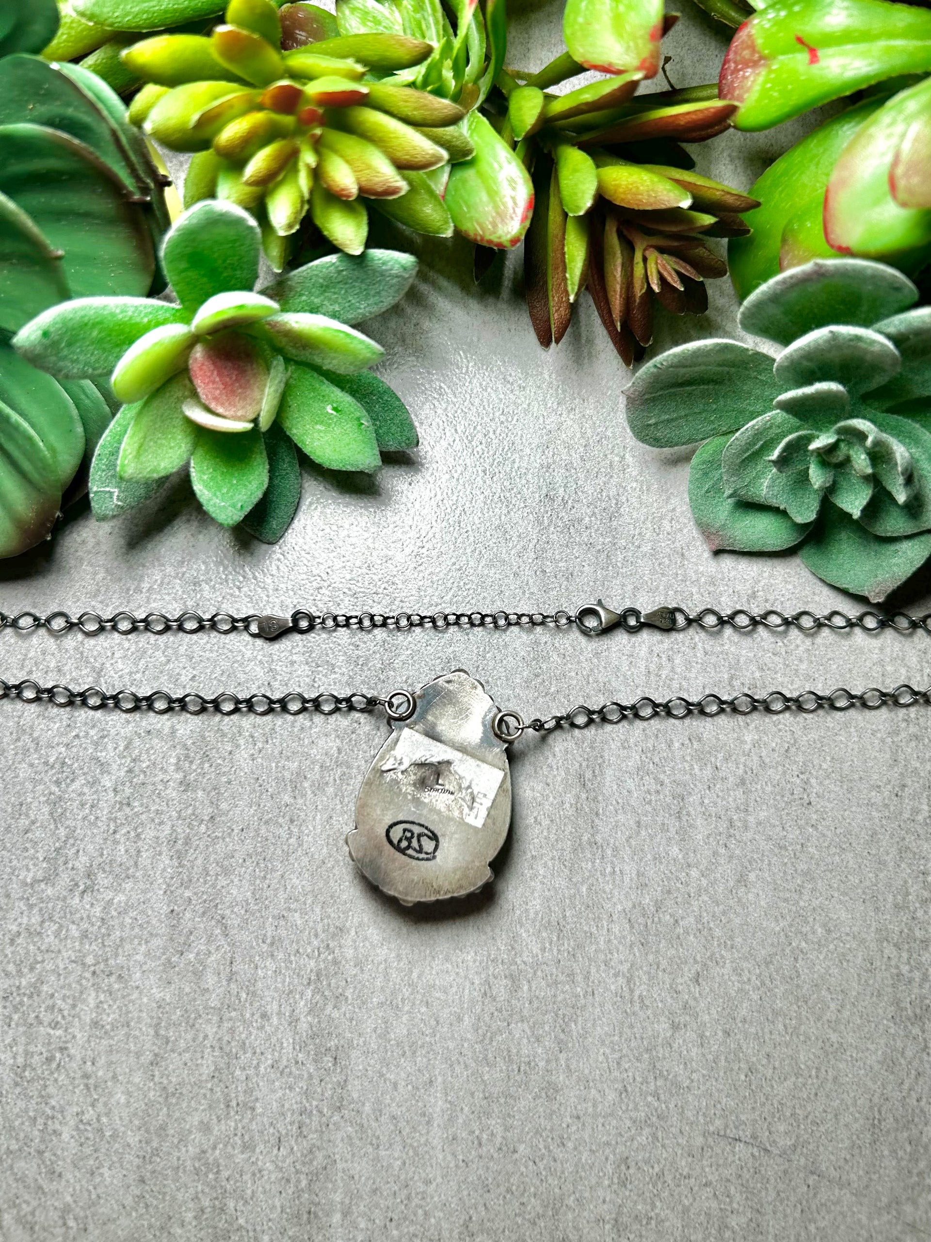 Navajo Made New Lander Variscite & Sterling Silver Necklace