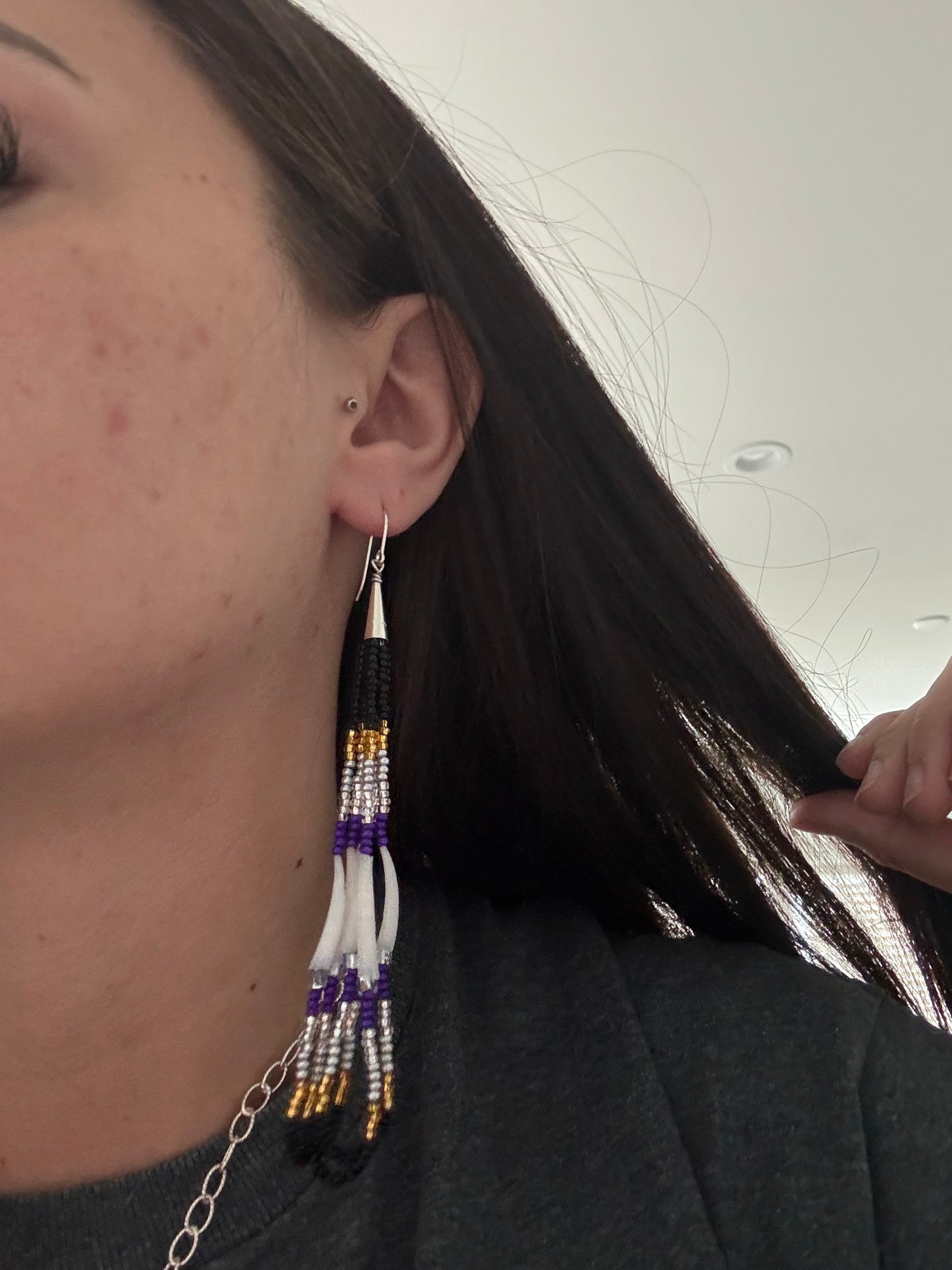 Navajo Strung Multi Stone & Sterling Silver Beaded Dangle Earrings