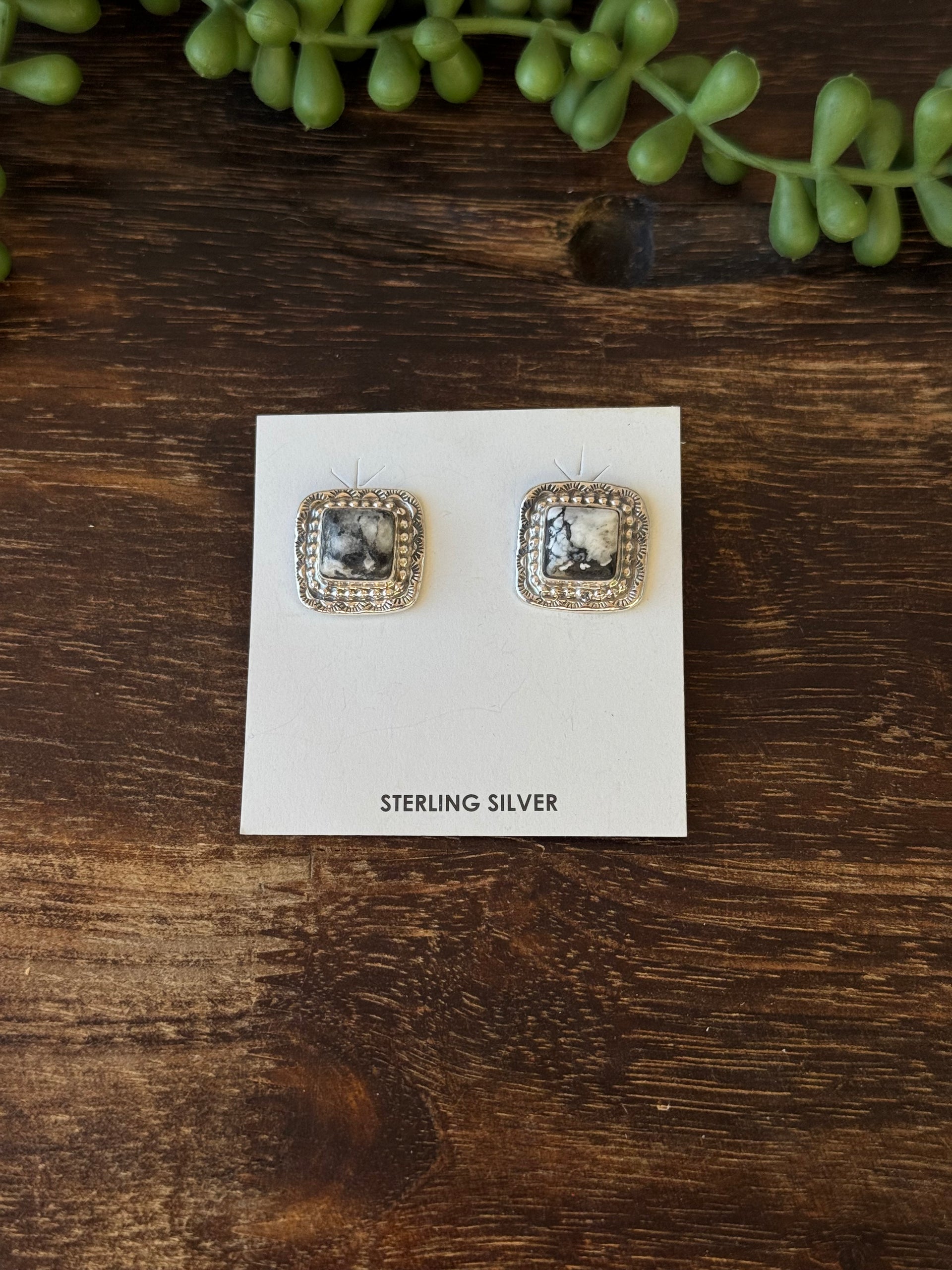 Navajo Made White Buffalo & Sterling Silver Post Earrings