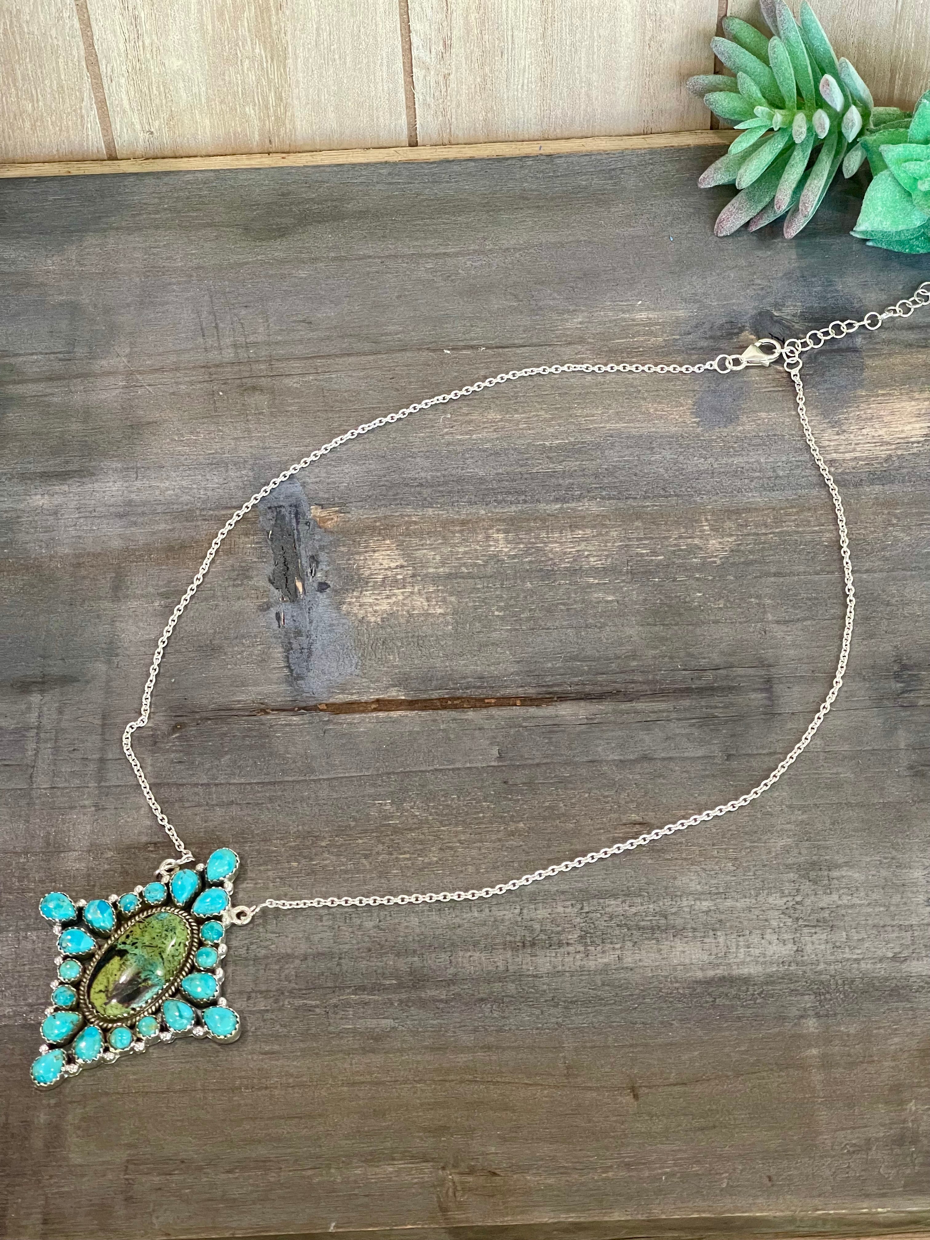 Southwest Handmade BlackJack Turquoise And Kingman Turquoise & Sterling Silver Necklace