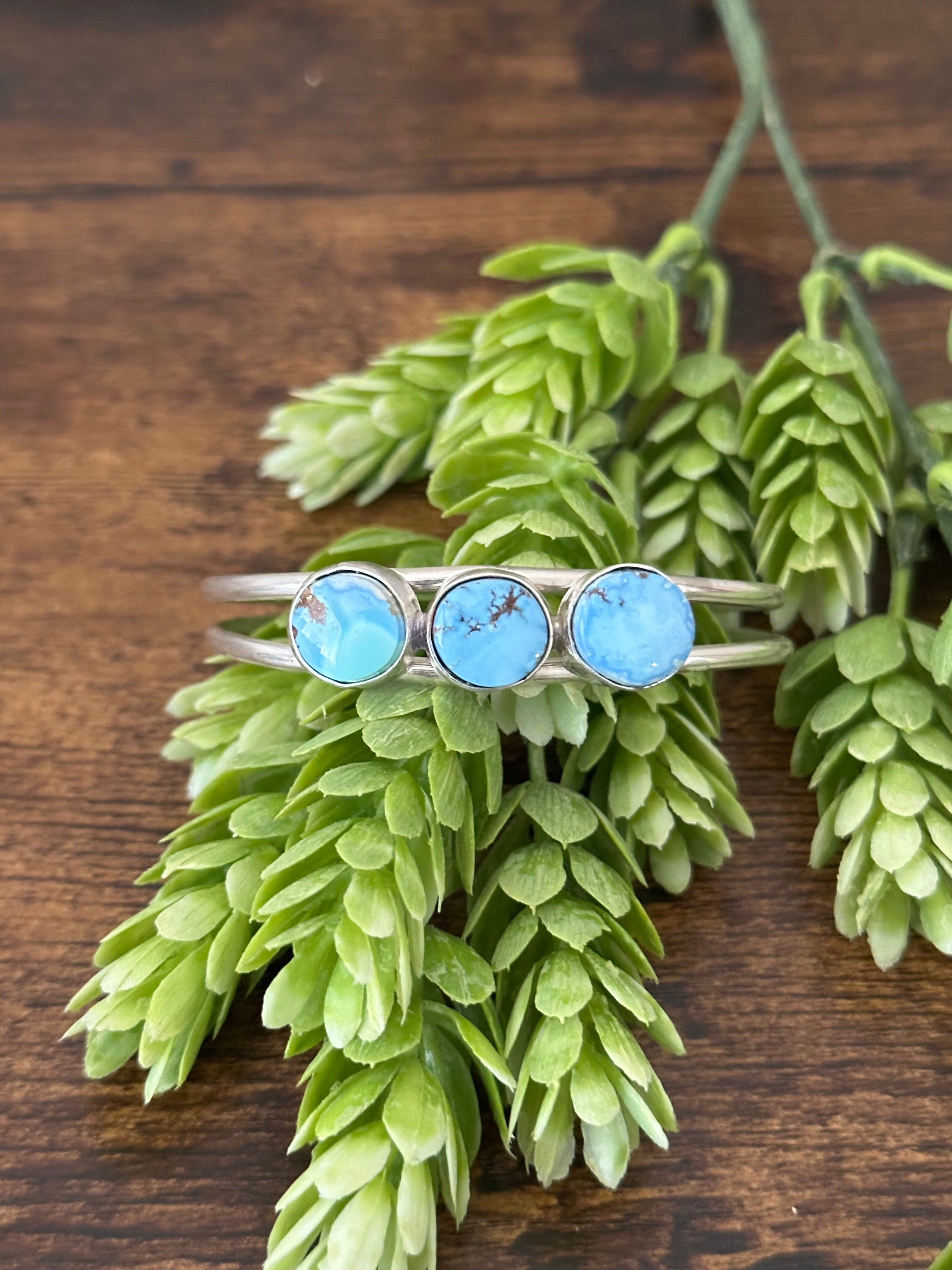 Navajo Made Golden Hills Turquoise & Sterling Silver Cuff Bracelet