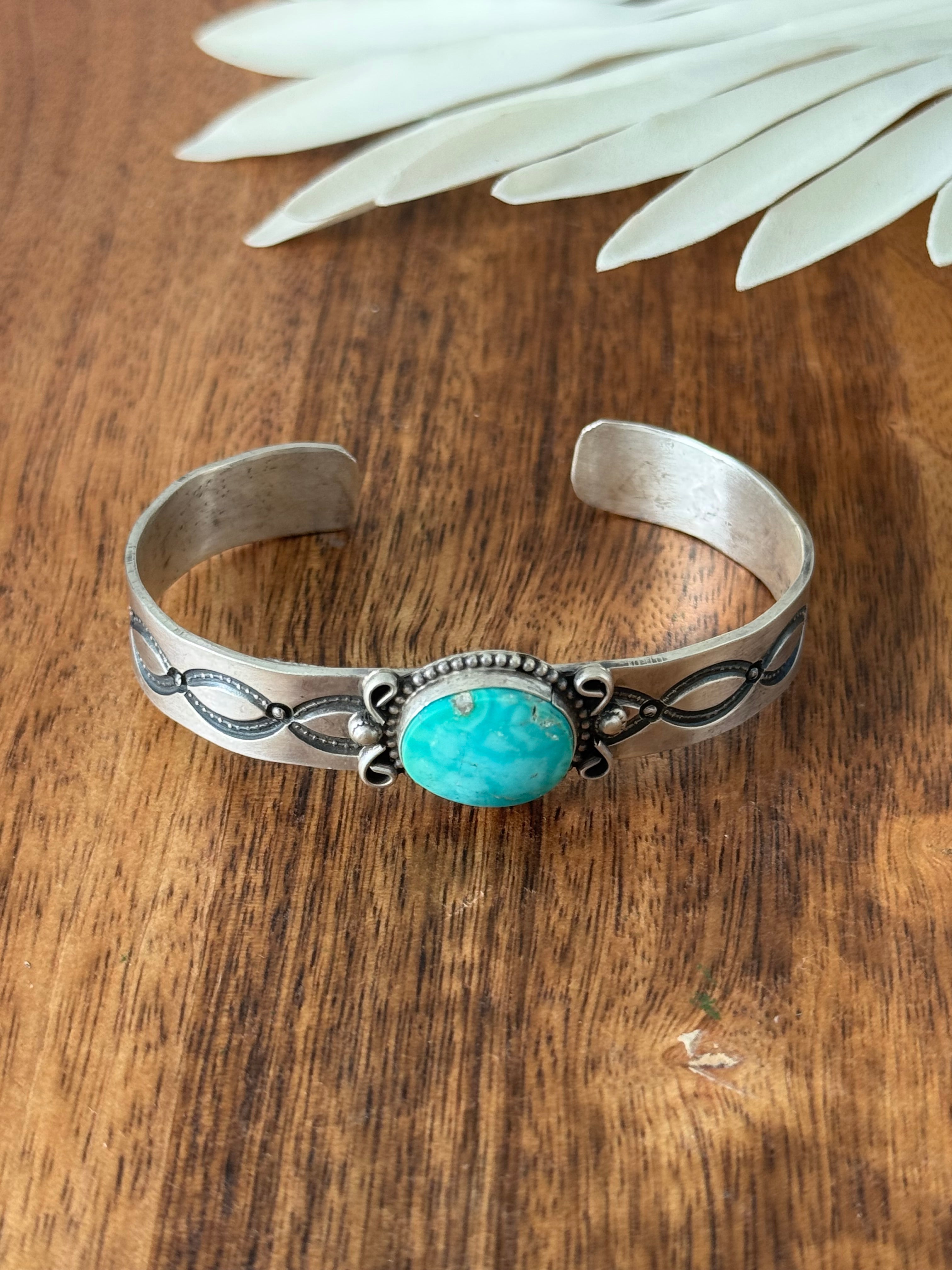 Navajo Made Sonoran Mountain Turquoise & Sterling Silver Cuff Bracelet