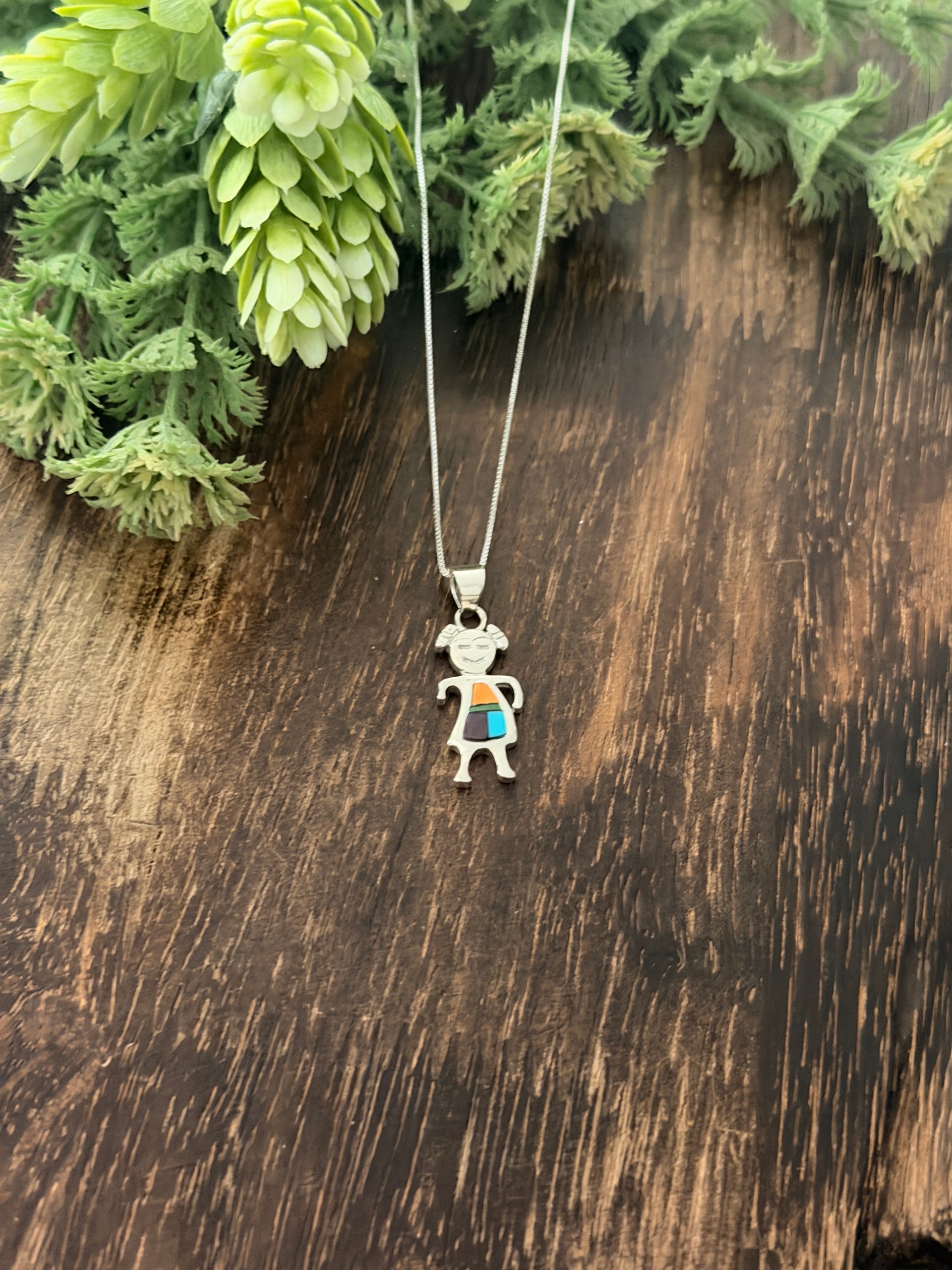 Navajo Made Multi Stone & Sterling Silver Inlay Necklace