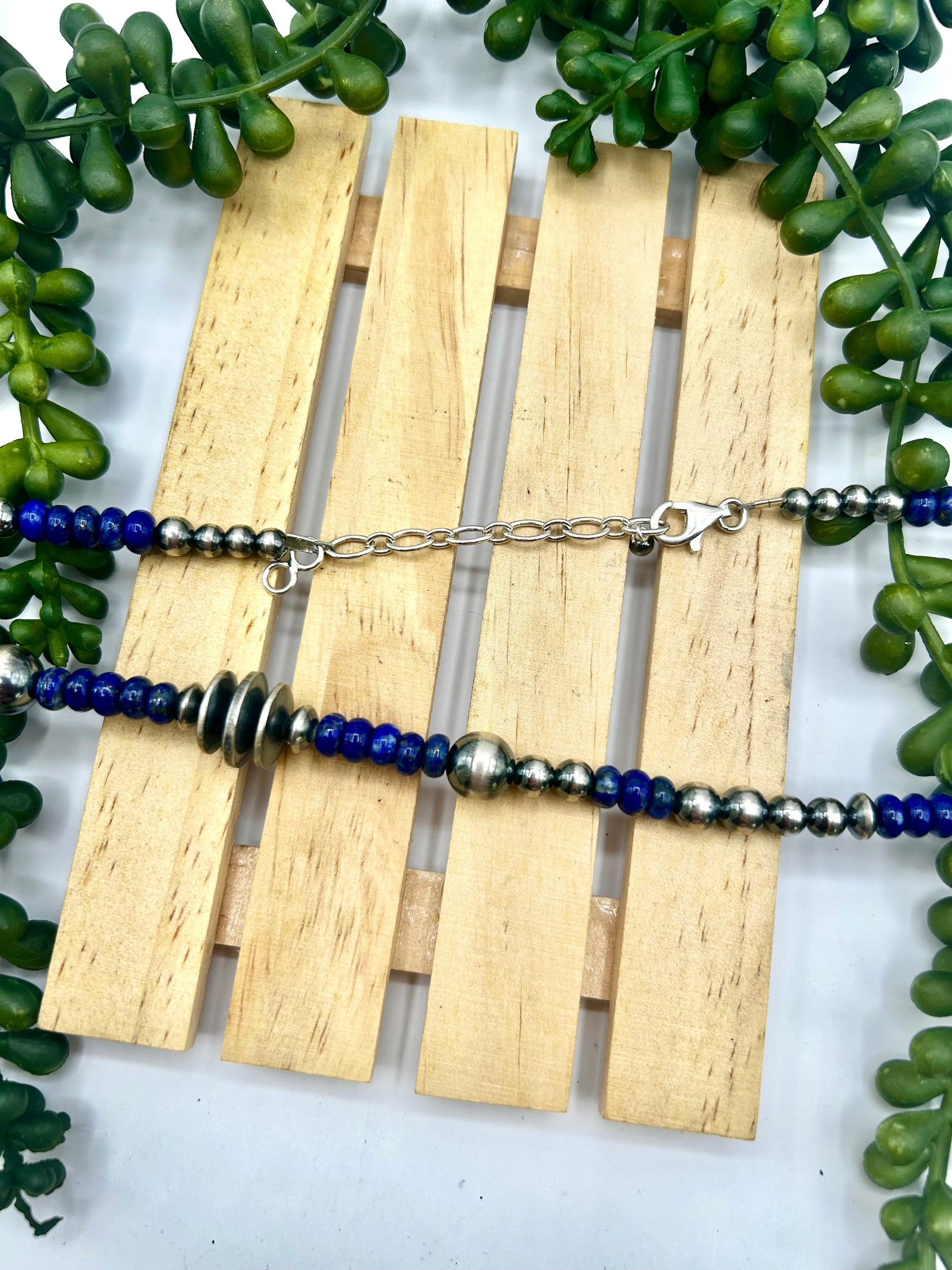 Navajo Made Strung lapis & Sterling Silver Necklace