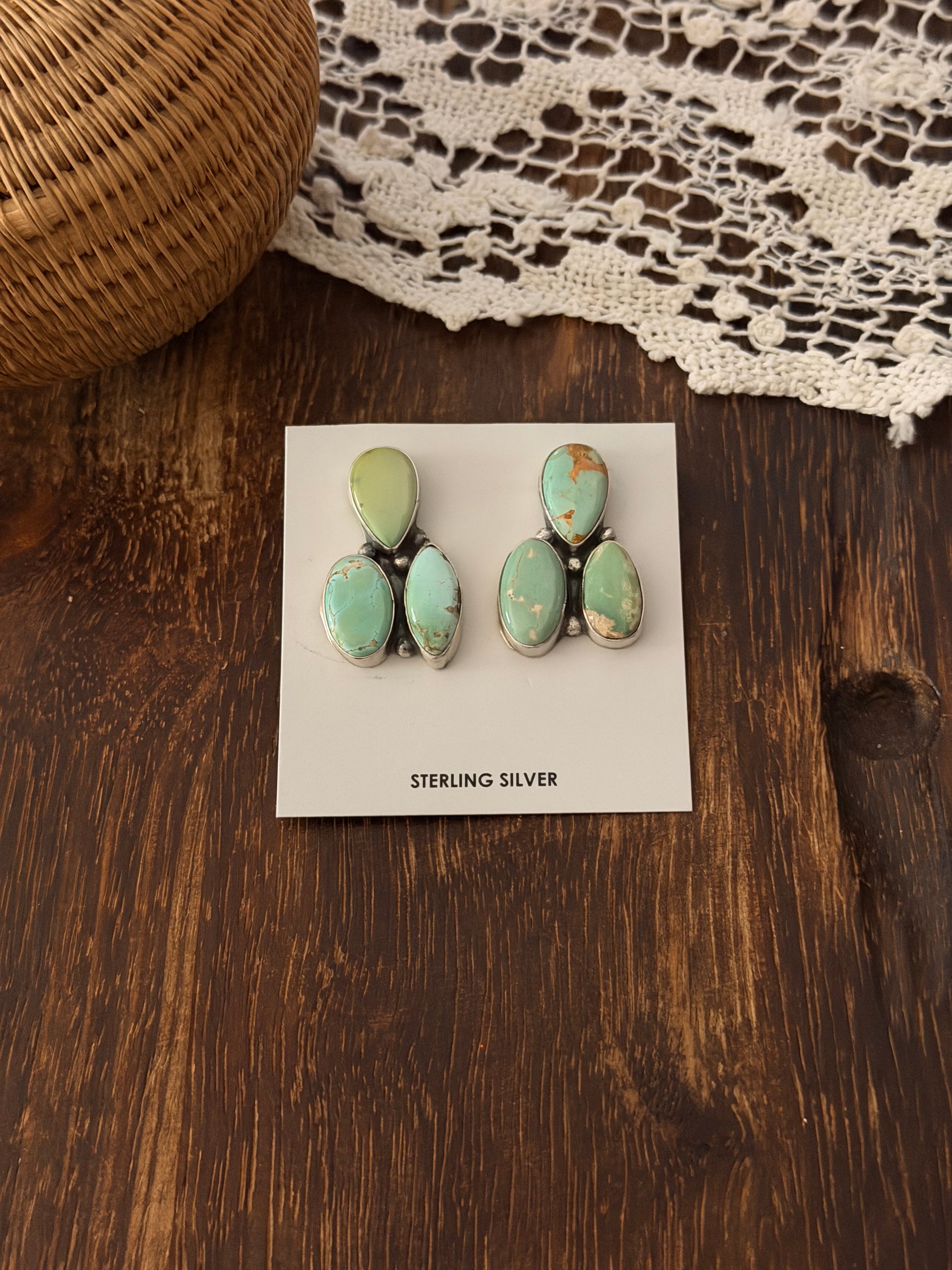 Ella Peters Royston Turquoise & Sterling Silver Post Cluster Earrings