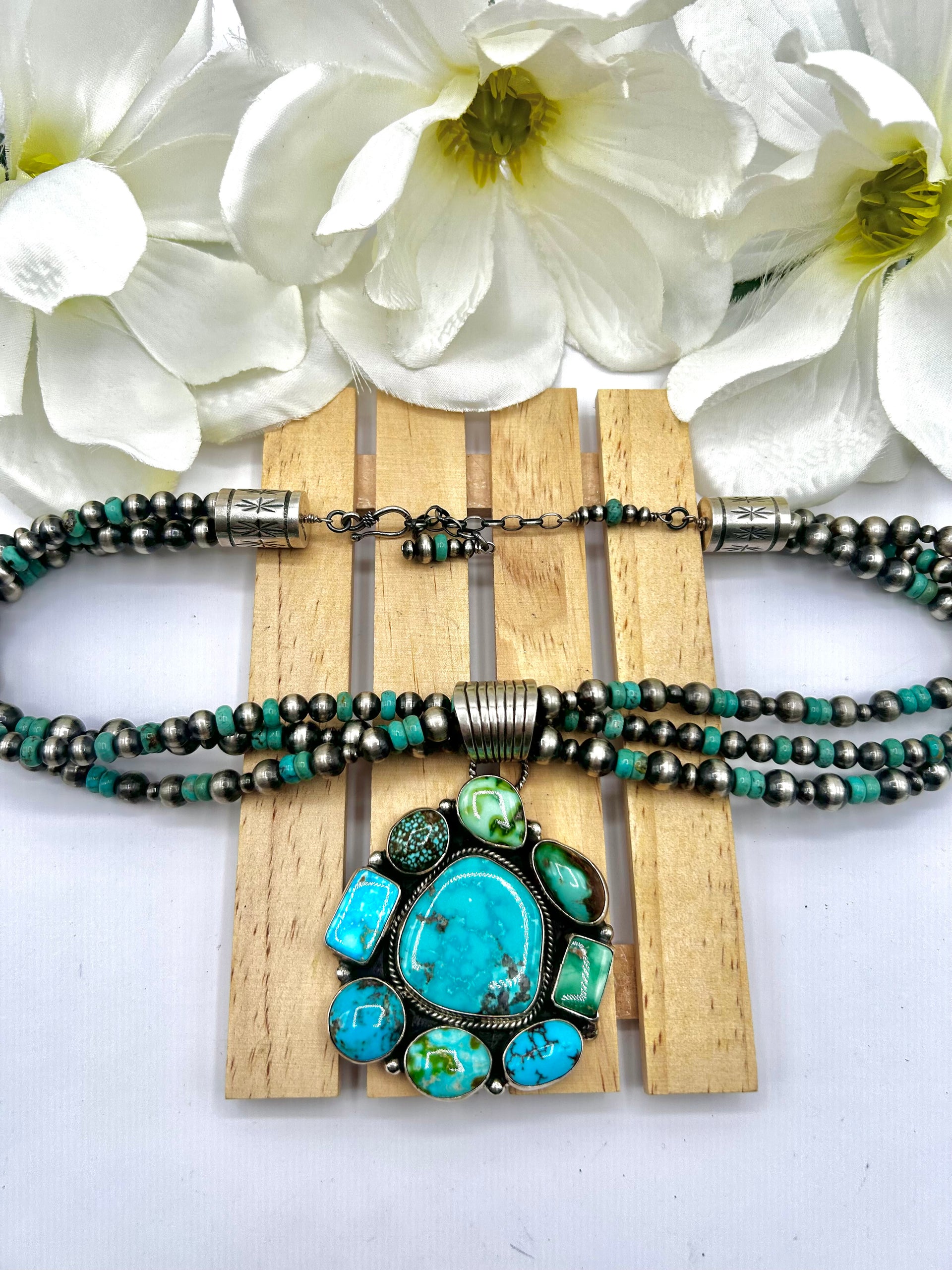 Navajo Made Mixed Turquoise & Sterling Silver Necklace