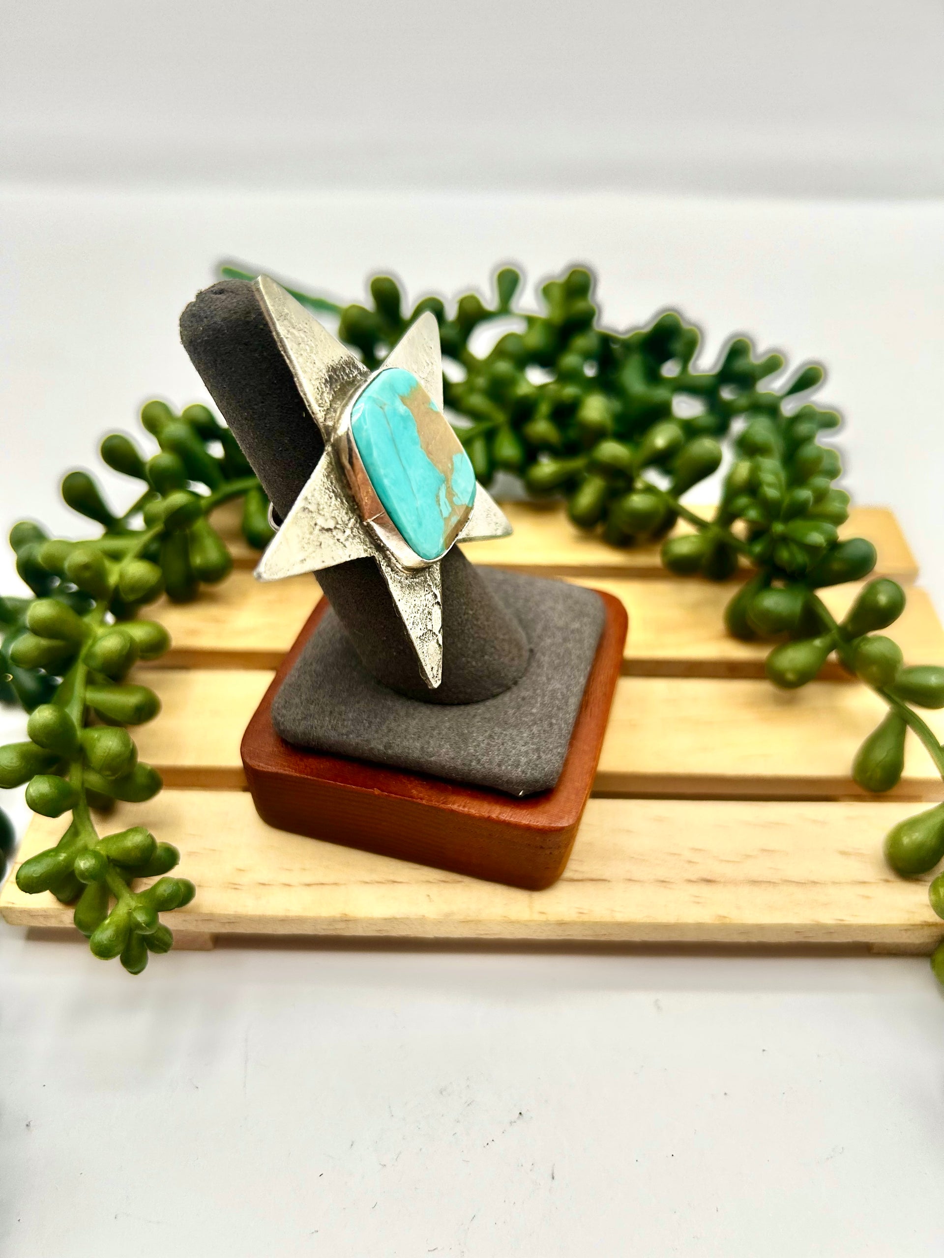 Zuni Made Kingman Turquoise & Sterling Silver Adjustable Ring
