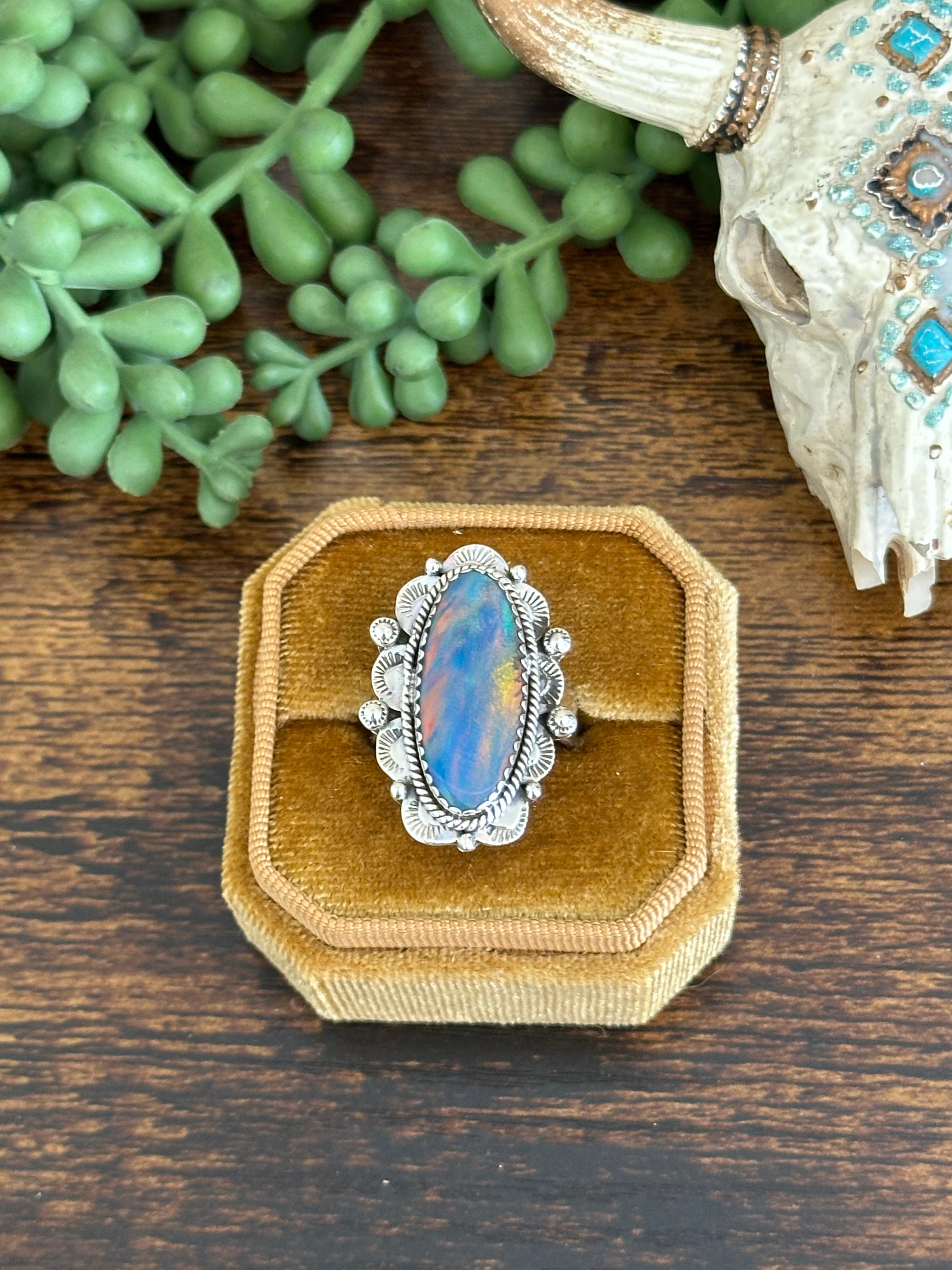 Southwest Handmade Opal & Sterling Silver Adjustable Ring