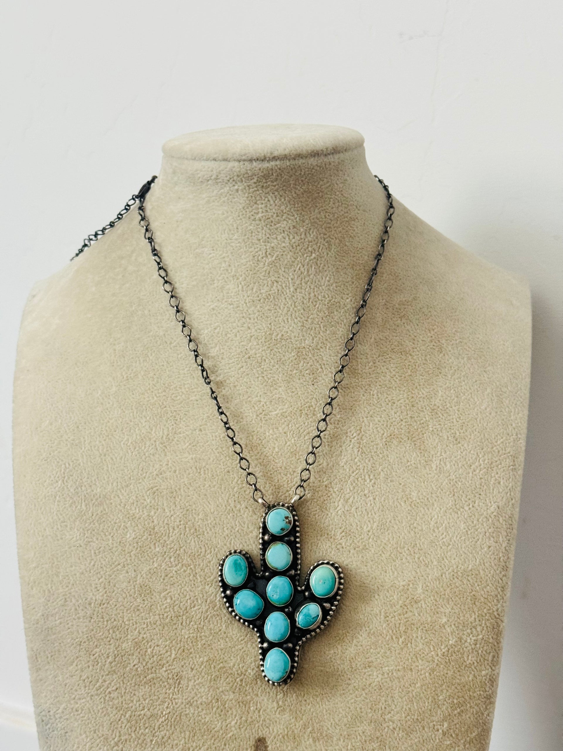 Annette Martinez Royston Turquoise & Sterling Silver Saguaro Cluster Necklace