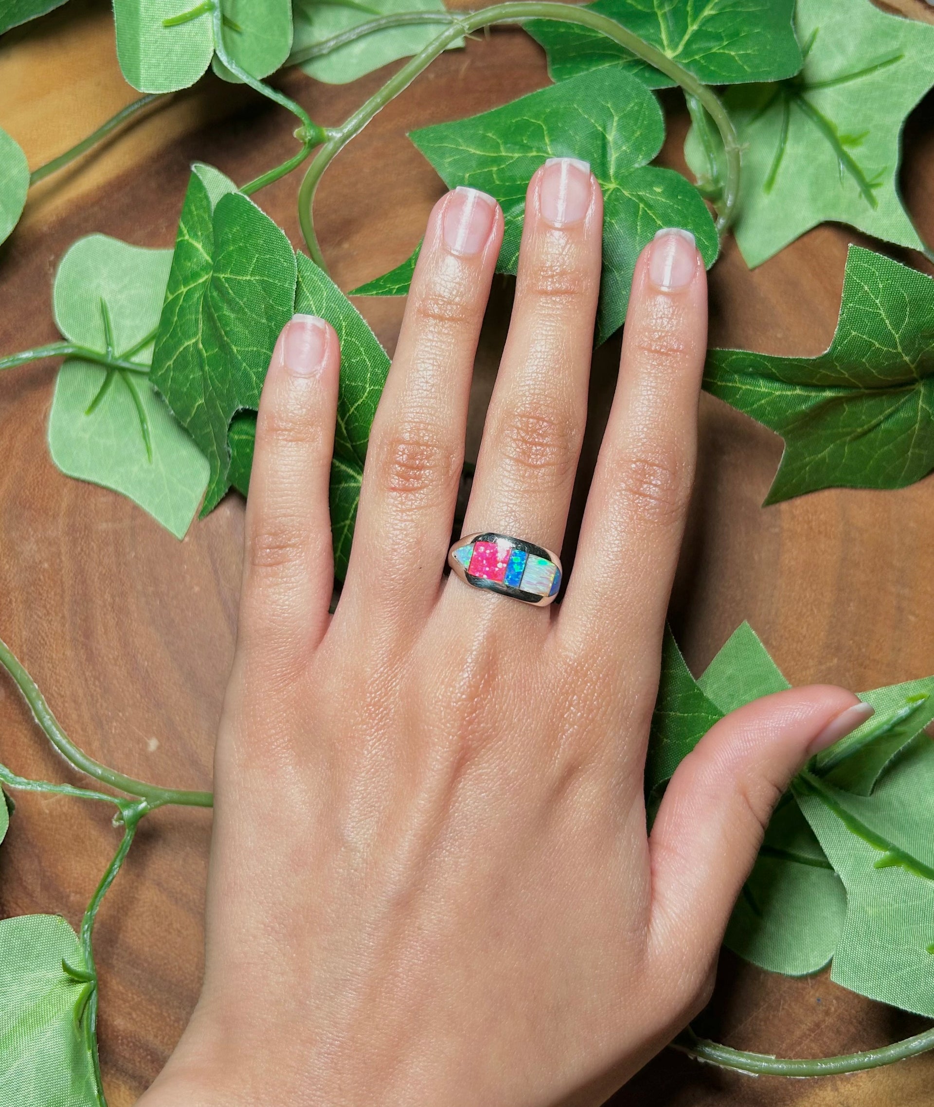 Navajo Made Opal & Sterling Sliver Cluster Ring