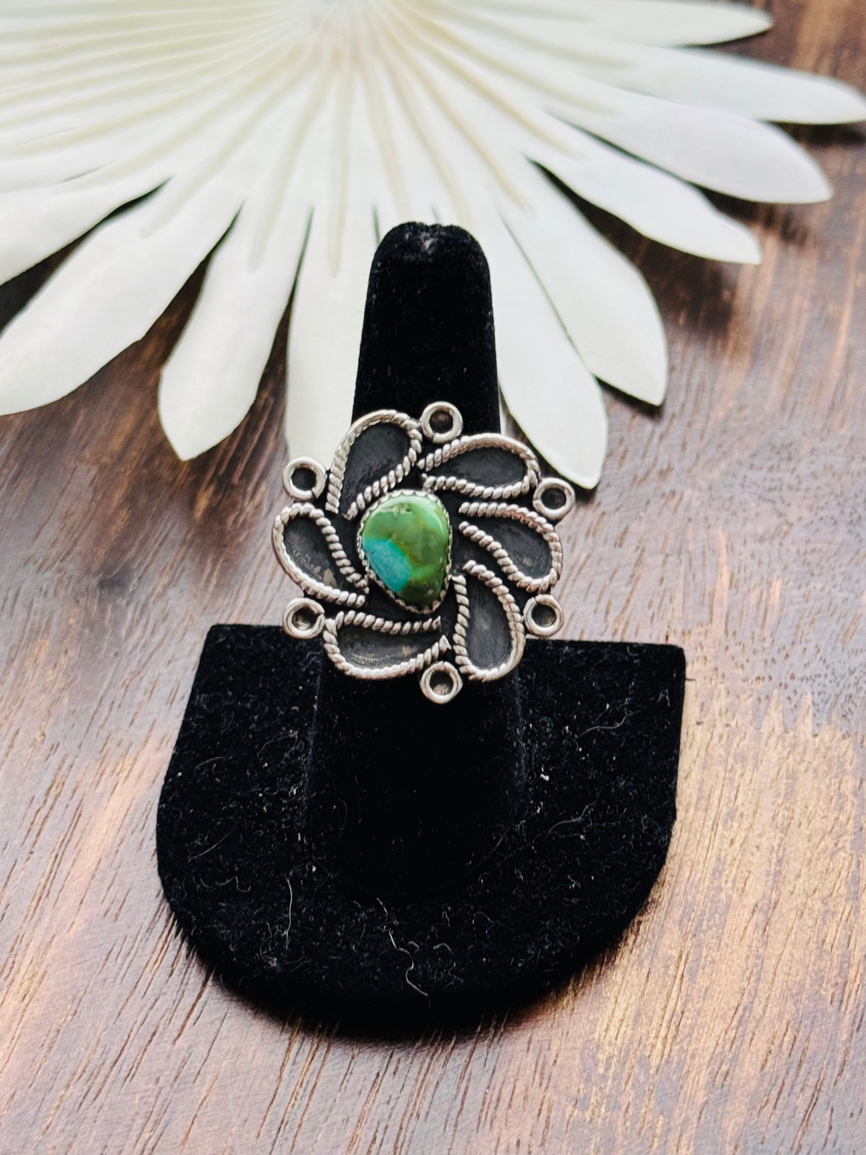 Southwest Handmade Sonoran Mountain Turquoise & Sterling Silver Adjustable Cluster Ring