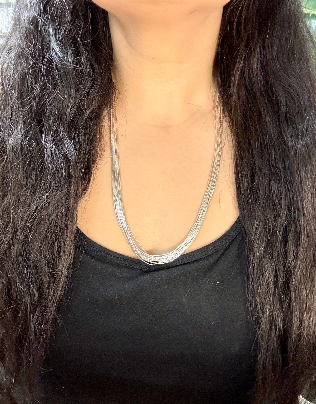 Southwest Handmade Liquid Silver 15 Strand 24” Necklace