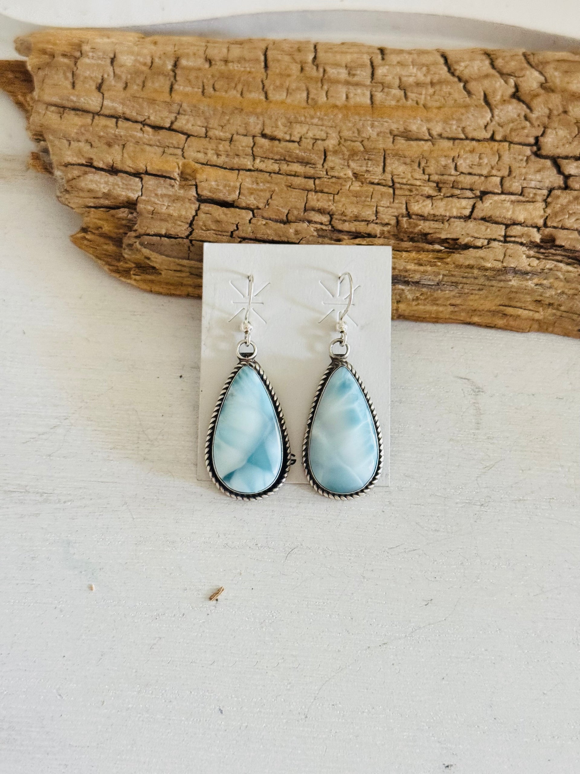Navajo Made Larimar & Sterling Silver Dangle Earrings