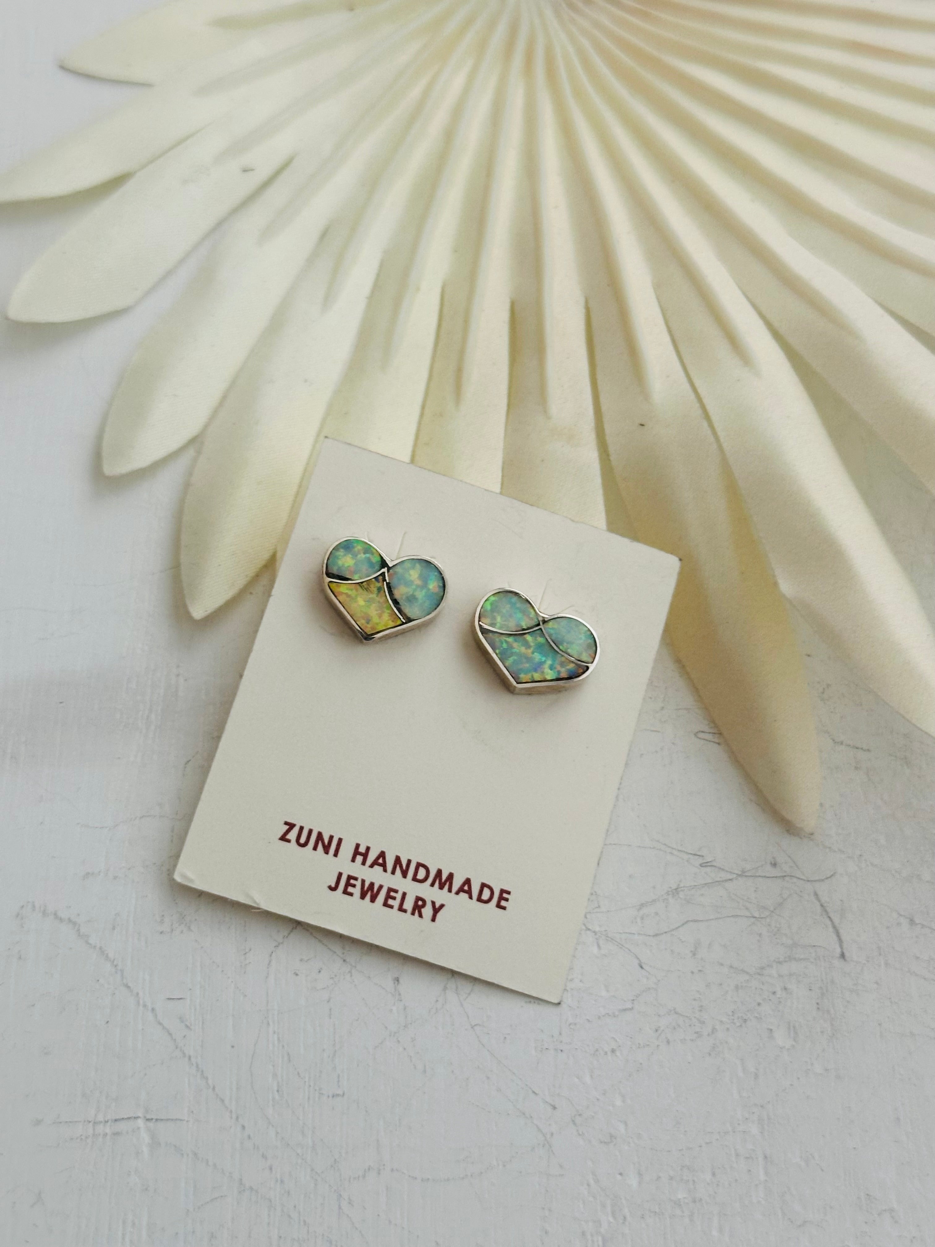 Zuni Made Opal & Sterling Silver Studs Earrings