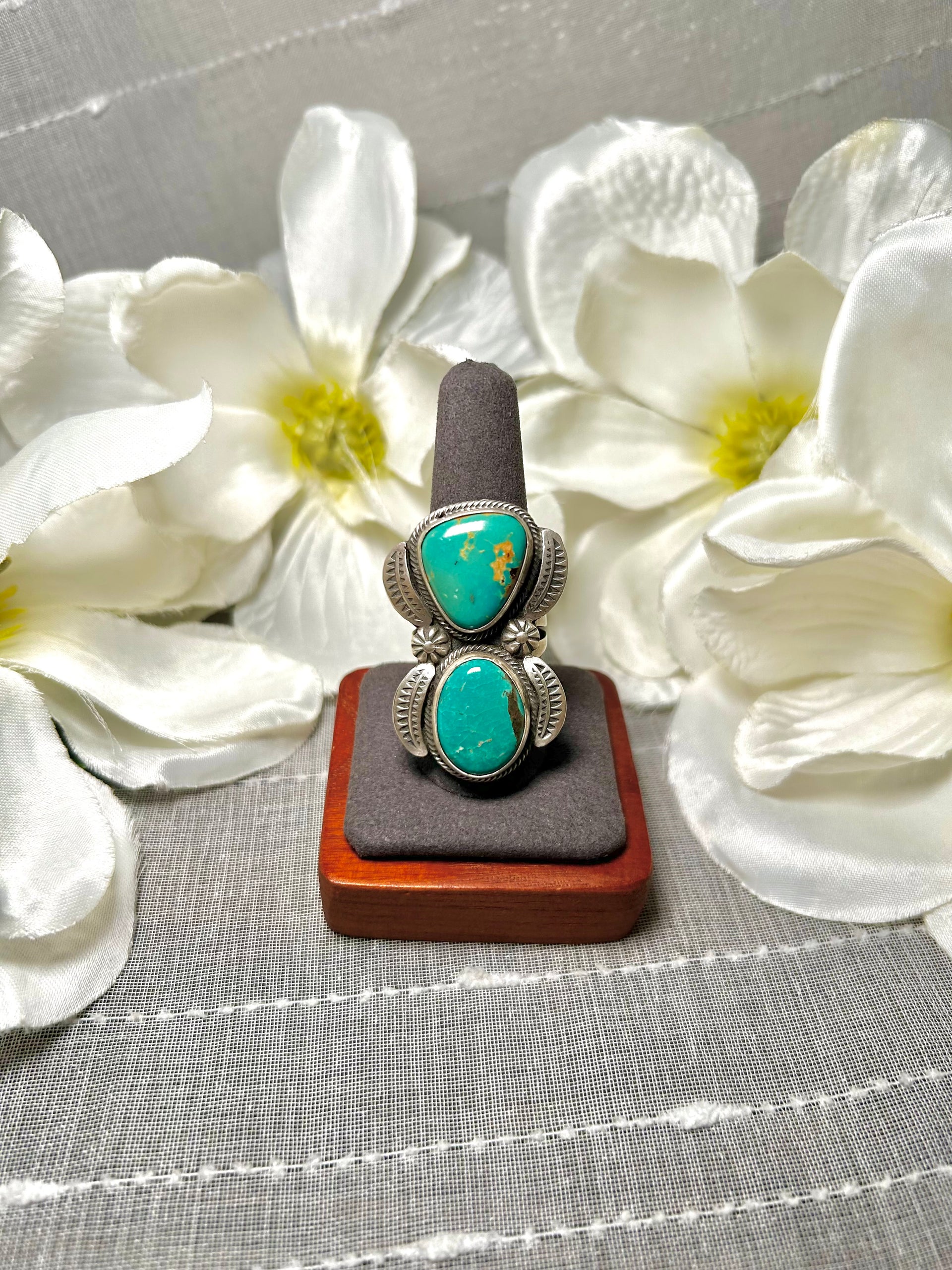 Tom Loy Royston Turquoise & Sterling Silver Ring Size 9.75