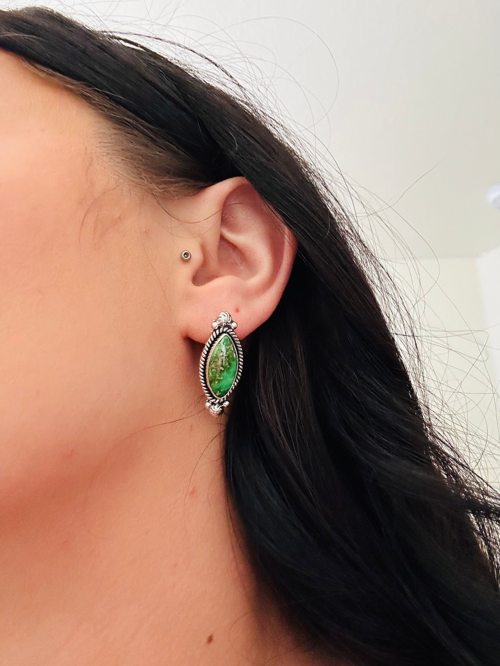 Southwest Handmade Sonoran Gold Turquoise & Sterling Silver Post Earrings