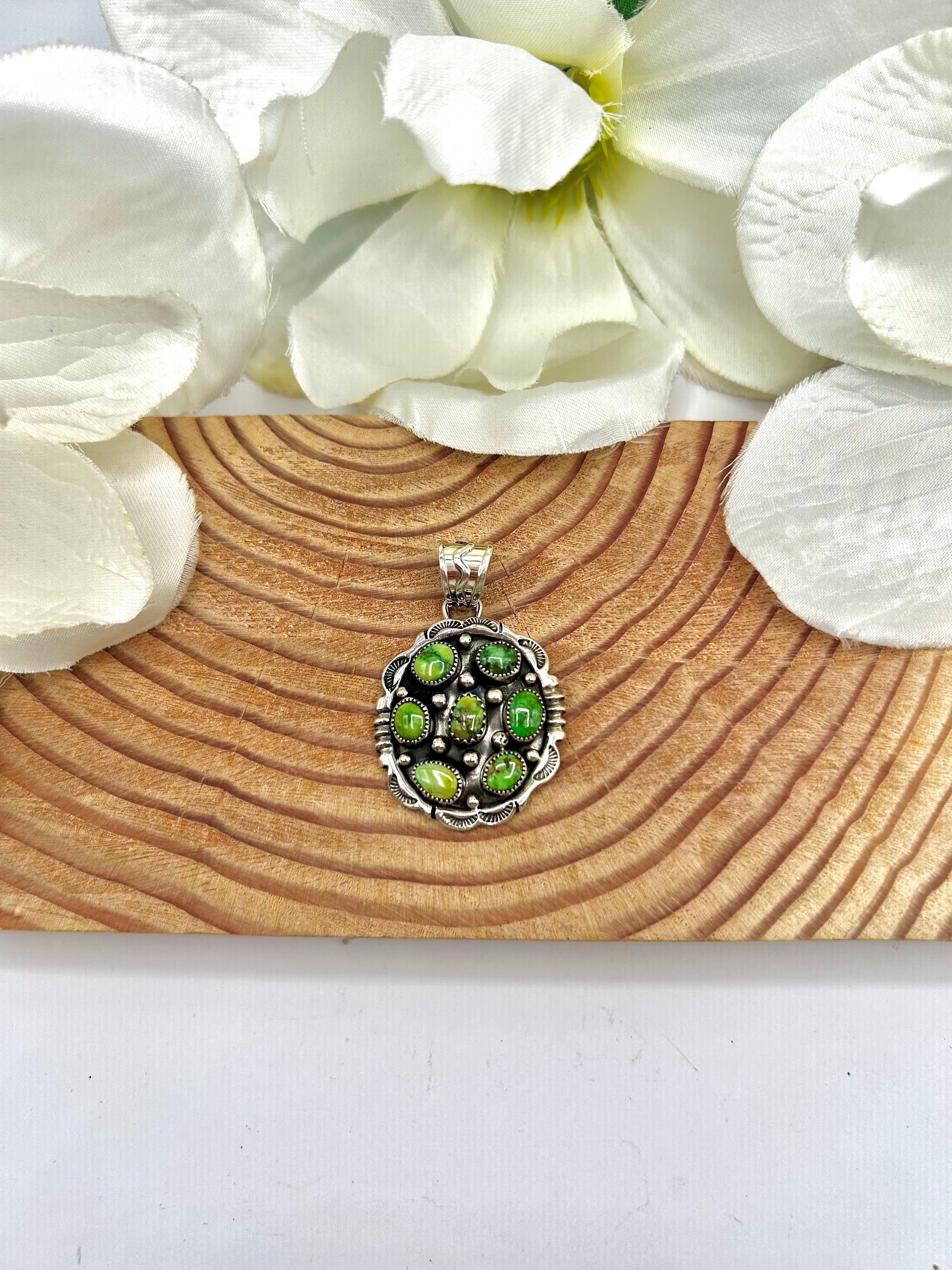Navajo Made Sonoran Gold Turquoise & Sterling Silver Pendant