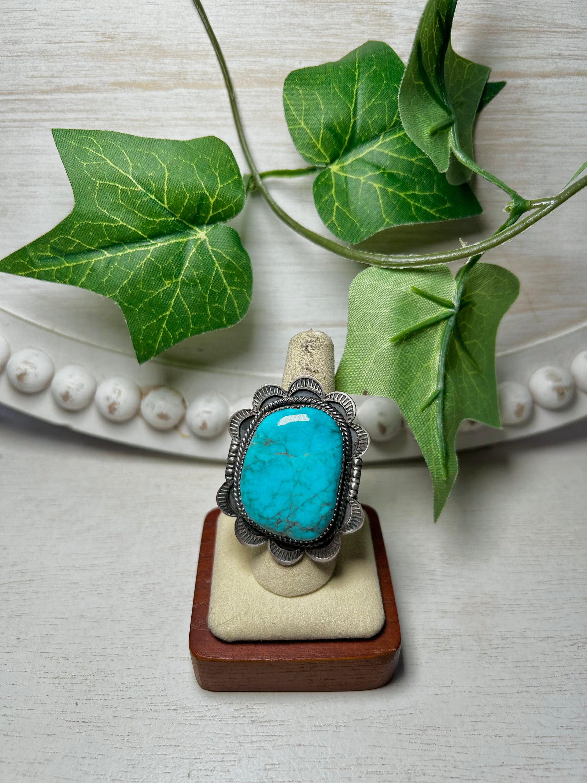 Navajo Made Kingman Turquoise & Sterling Silver AdjustableRing