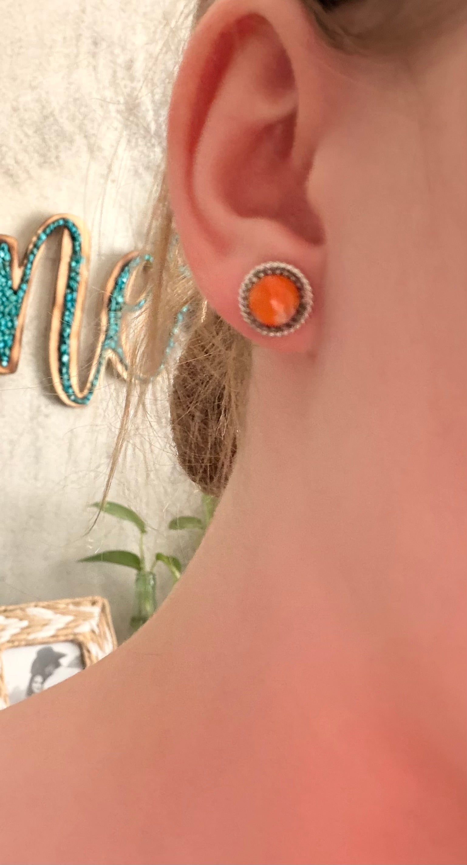 Navajo Made Spiny Oyster & Sterling Silver Post Earring